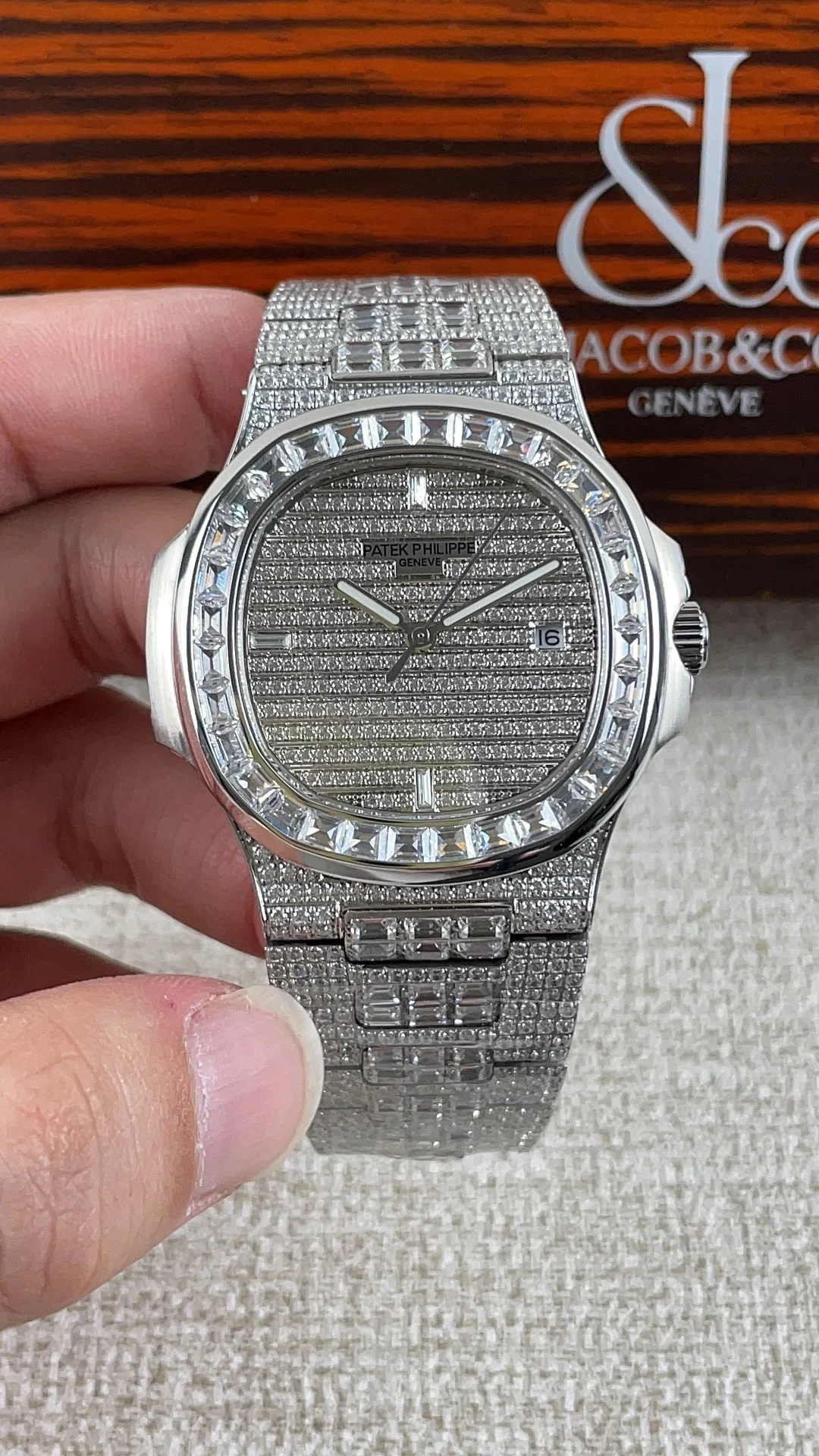 Patek Philippe Nautilus Diamond-Set — photographed off the sweep