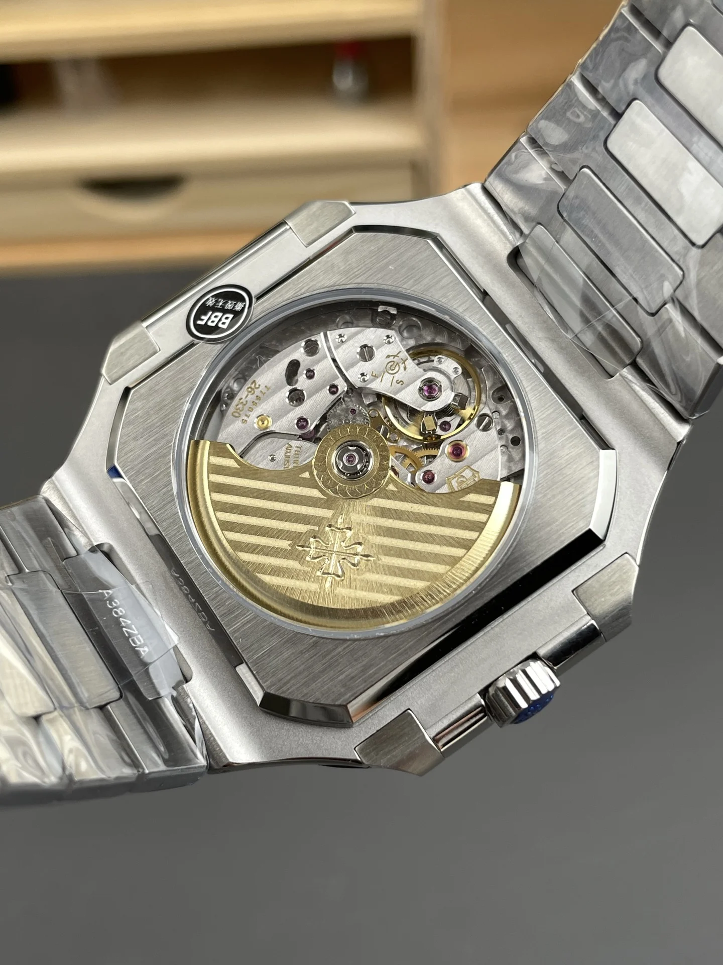 Patek Philippe Nautilus Green Dial 45mm — photographed off the sweep