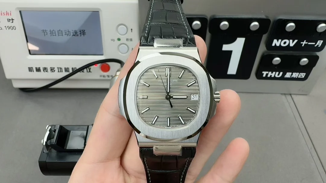 Patek Philippe Nautilus Grey Dial 5711 — photographed off the sweep