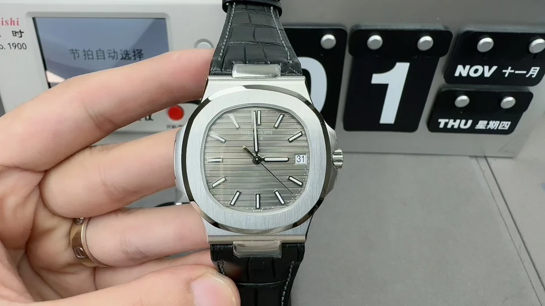 Patek Philippe Nautilus Grey Dial 5711 — photographed off the sweep