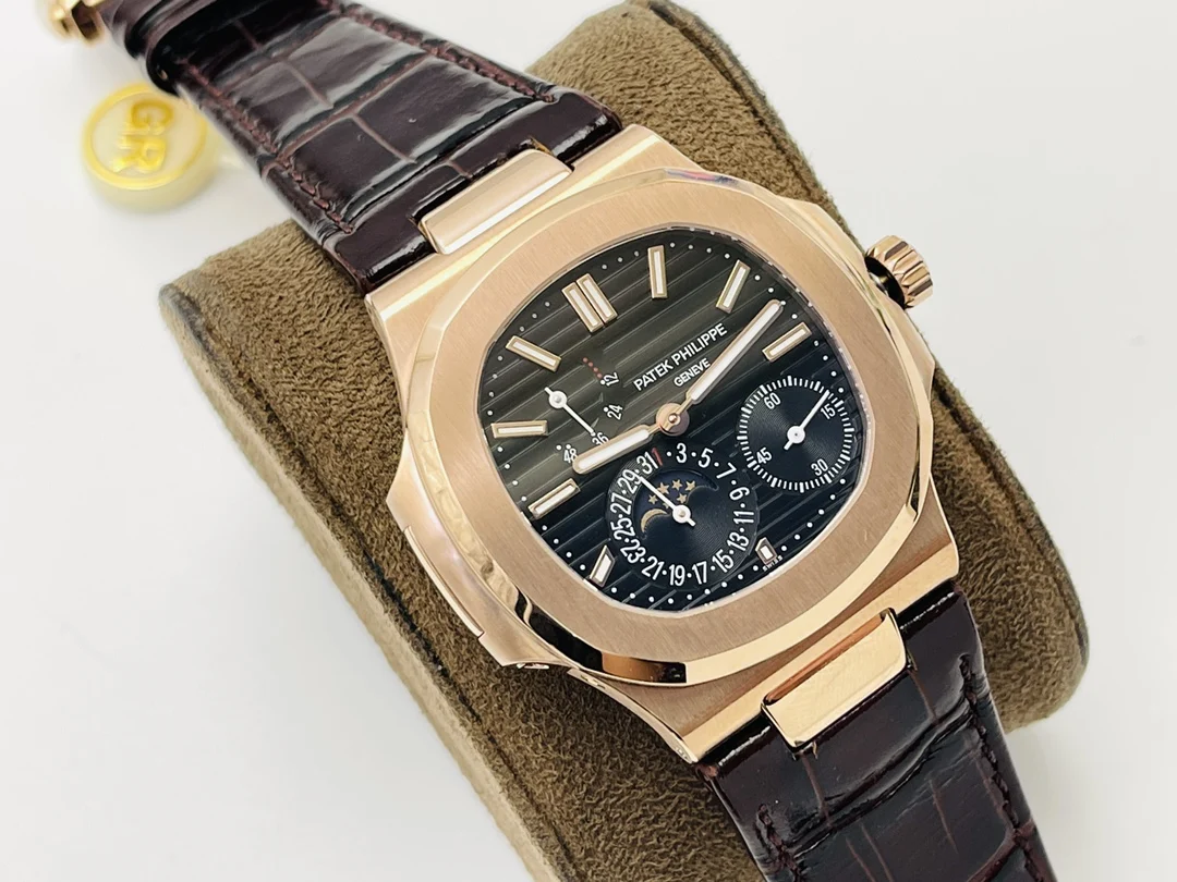 Patek Philippe Nautilus Moon Phase Steel Blue Dial — photographed off the sweep