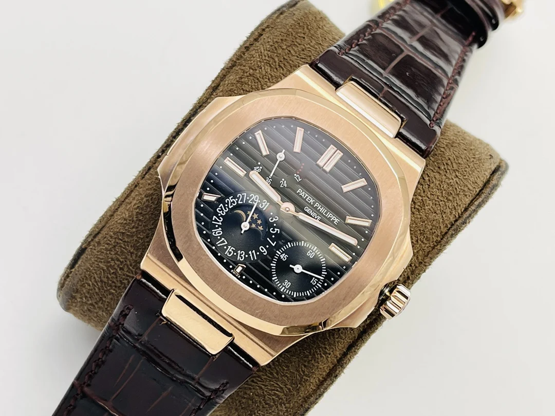 Patek Philippe Nautilus Moon Phase Steel Blue Dial — photographed off the sweep