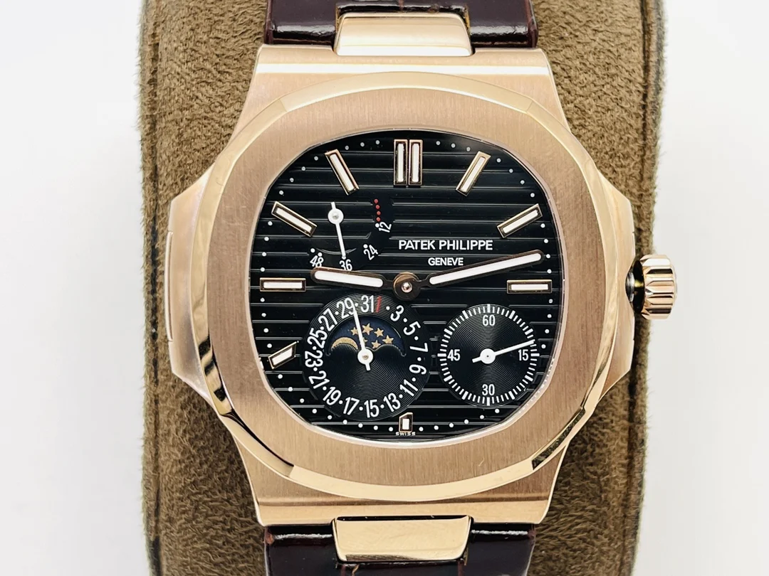 Patek Philippe Nautilus Moon Phase Steel Blue Dial — photographed off the sweep