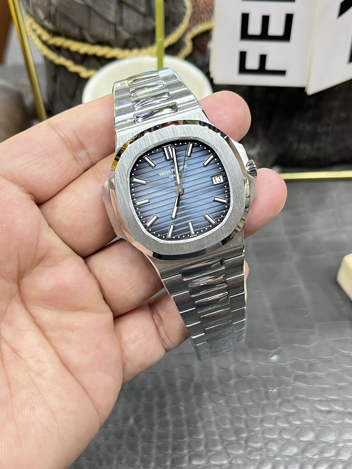 Patek Philippe Nautilus Platinum 41mm — photographed off the sweep