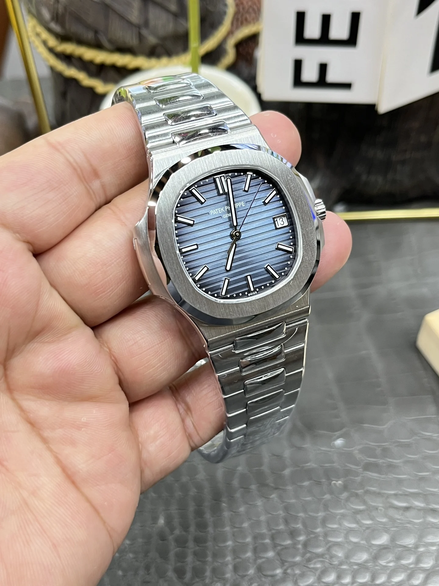 Patek Philippe Nautilus Platinum 41mm — photographed off the sweep