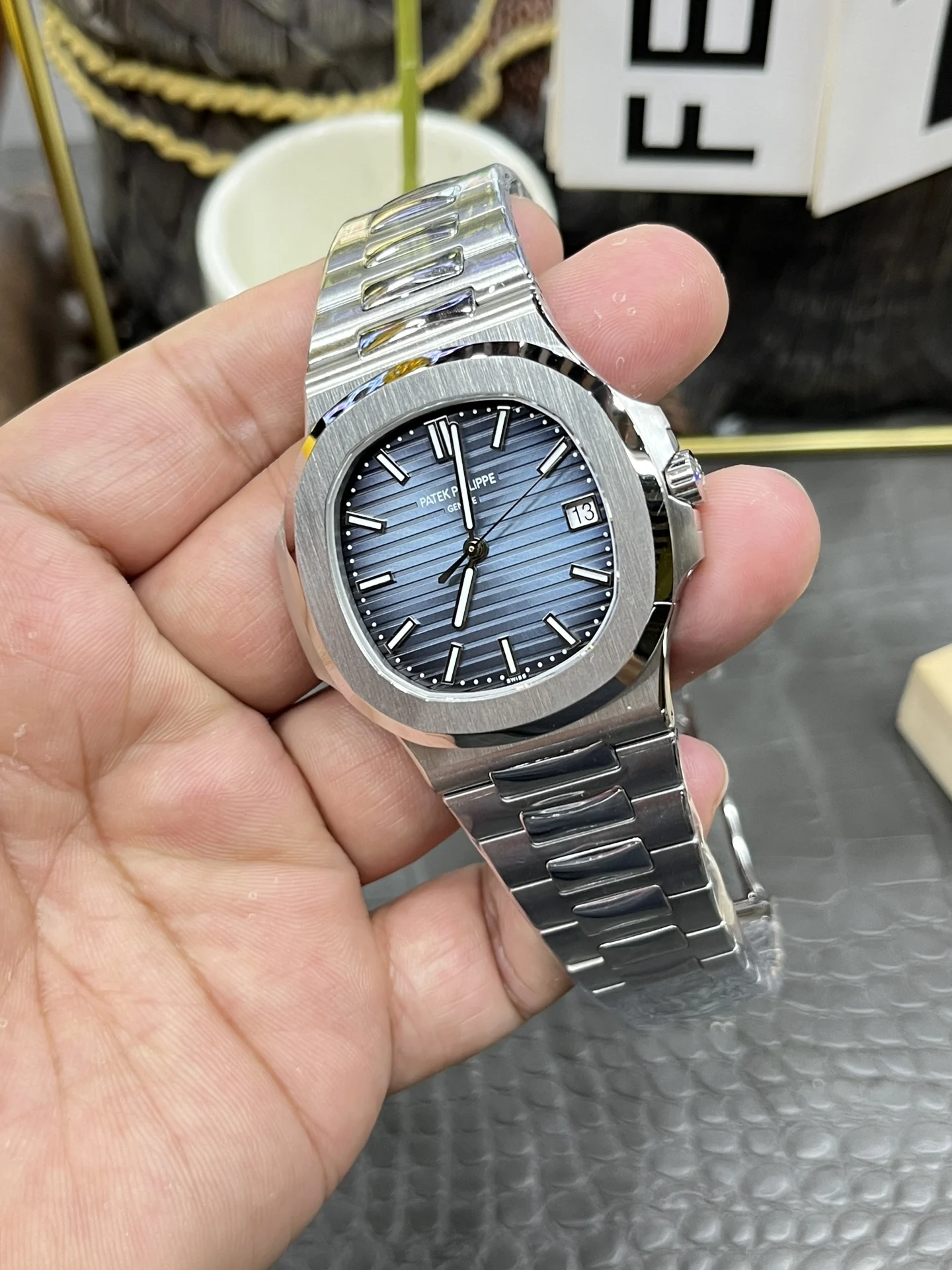 Patek Philippe Nautilus Platinum 41mm — photographed off the sweep