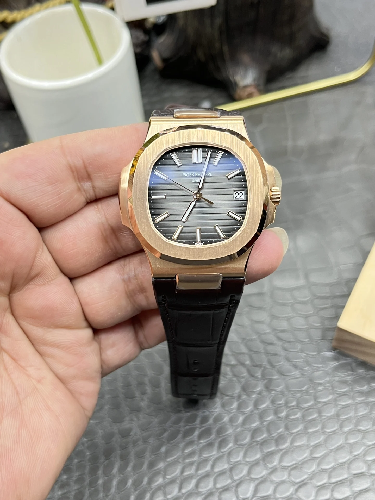 Patek Philippe Nautilus Rose Gold 5711 40mm — photographed off the sweep