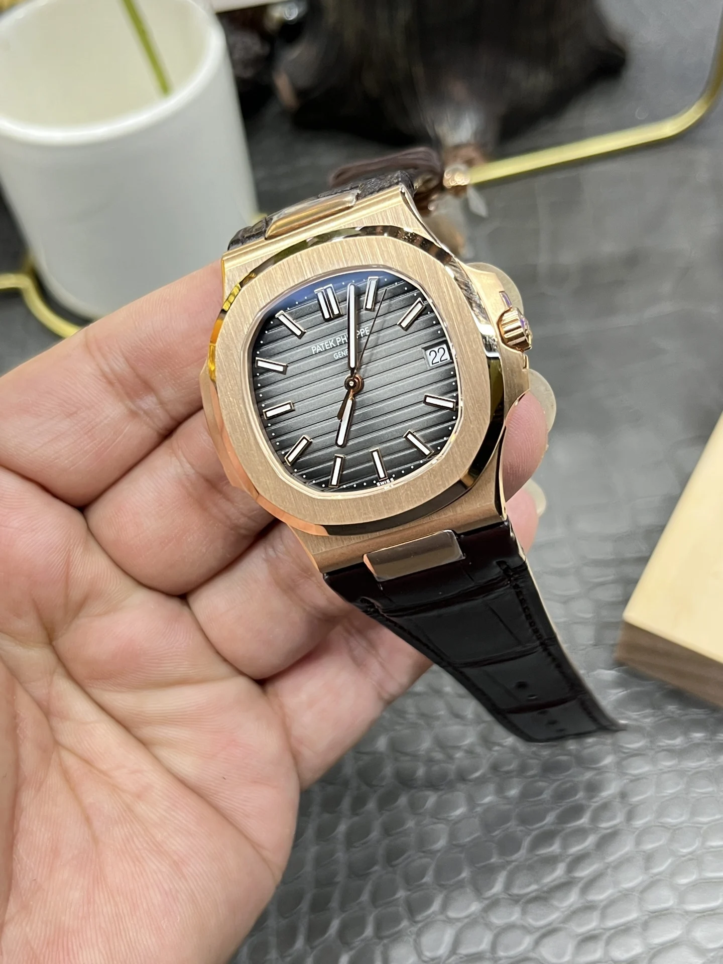 Patek Philippe Nautilus Rose Gold 5711 40mm — photographed off the sweep
