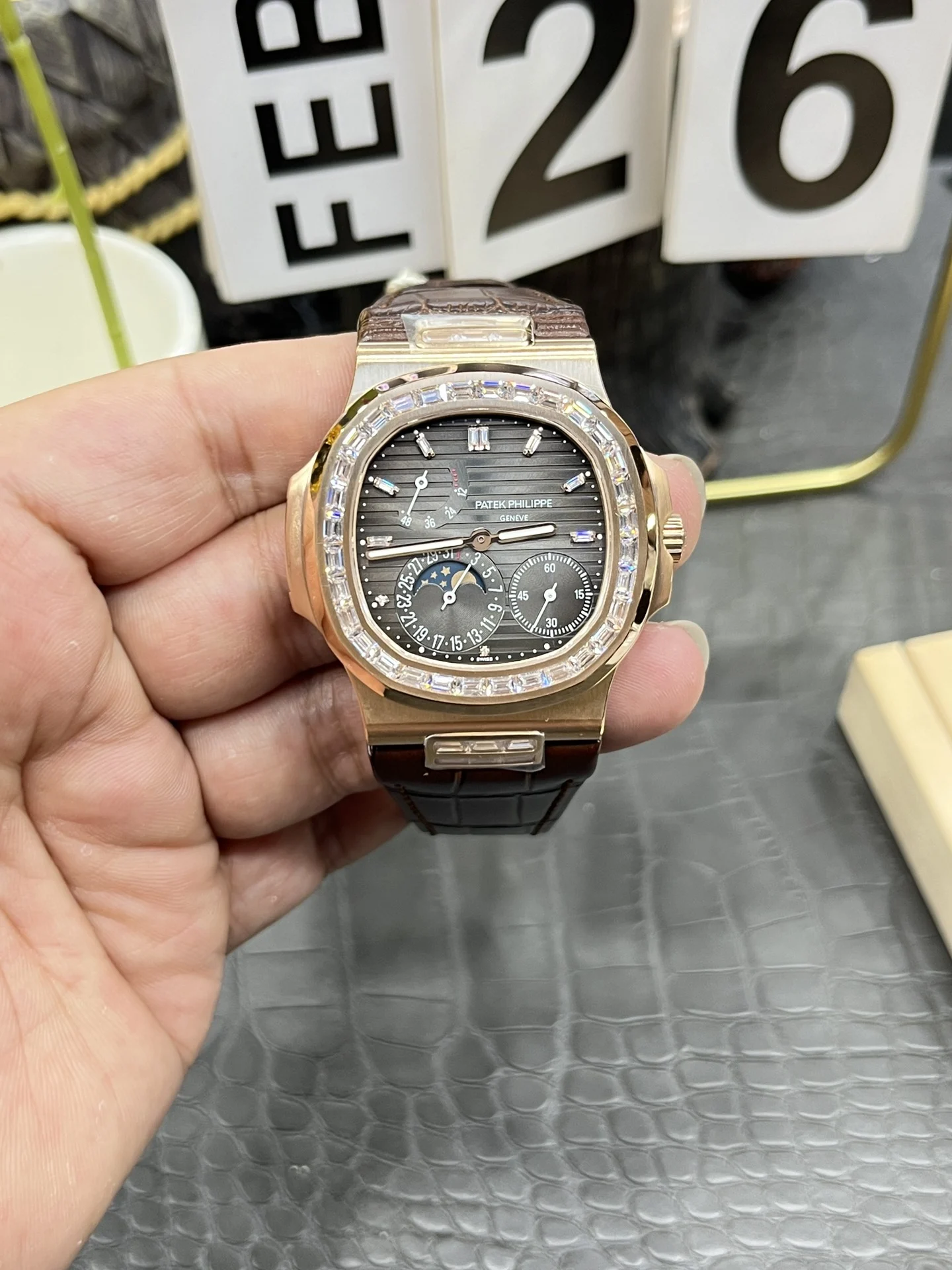Patek Philippe Nautilus Rose Gold 5712 — photographed off the sweep