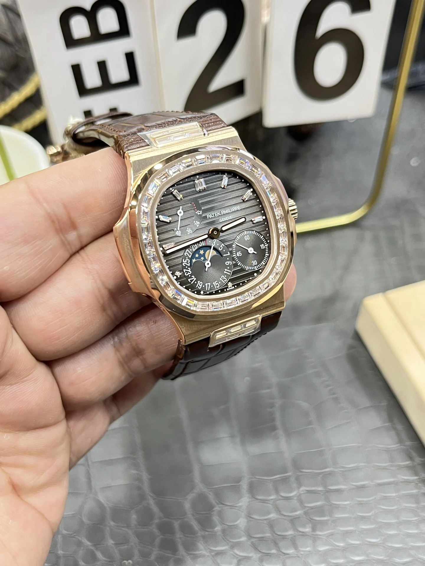Patek Philippe Nautilus Rose Gold 5712 — photographed off the sweep