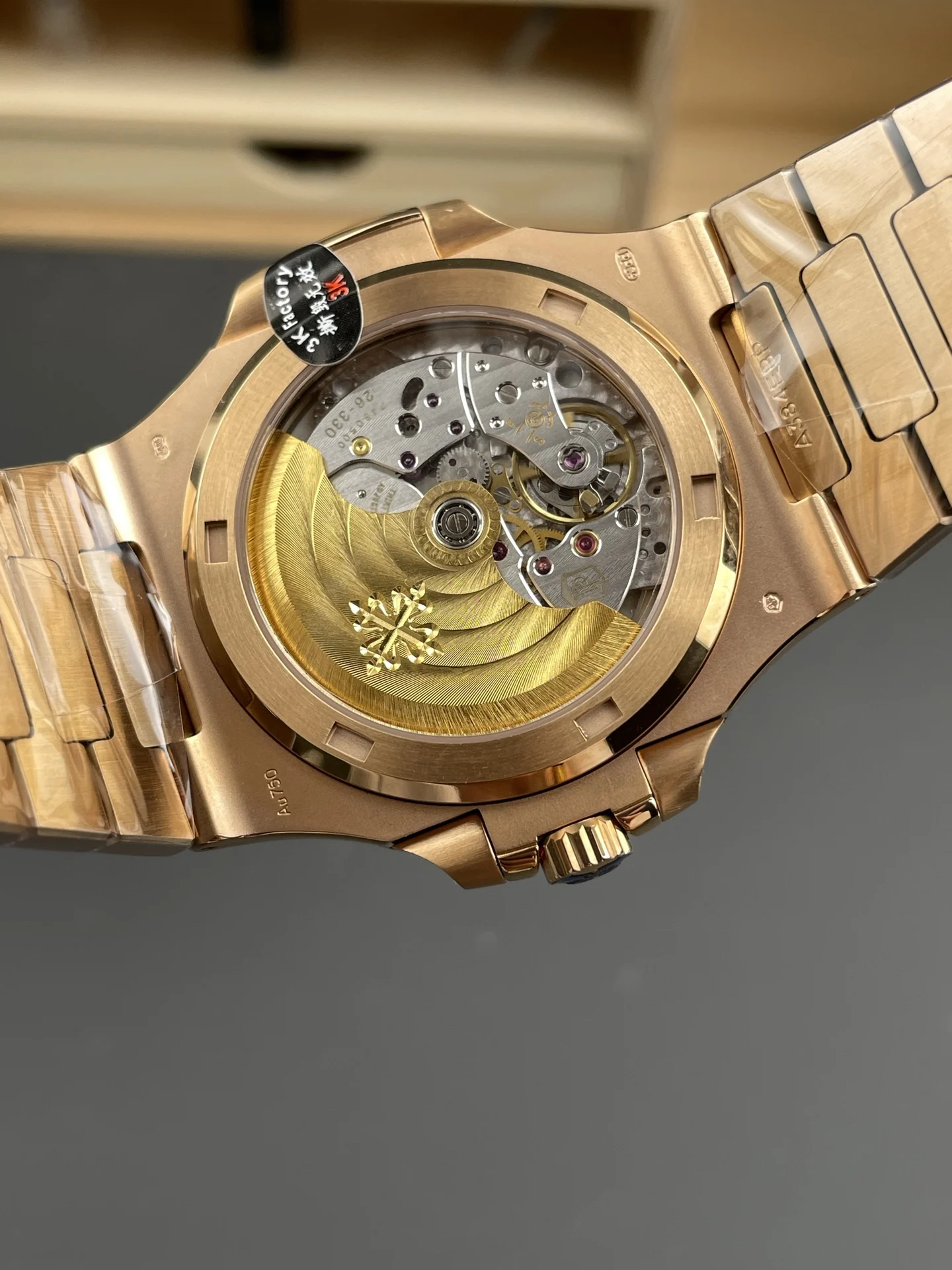 Patek Philippe Nautilus Rose Gold Brown Dial 5711 — photographed off the sweep