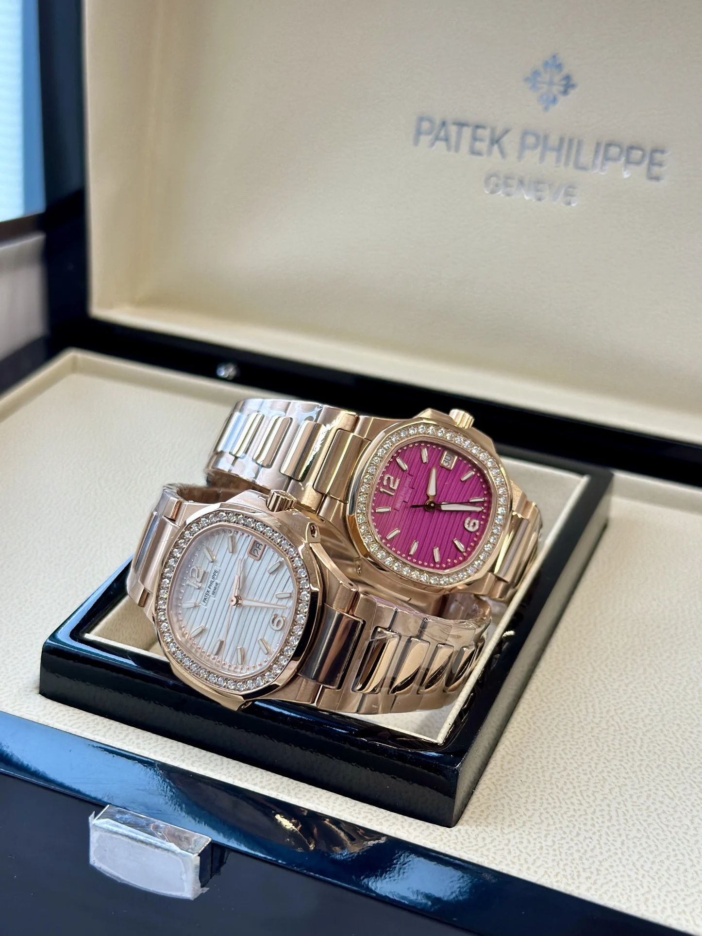 Patek Philippe Nautilus Rose Gold White Dial 7010 — photographed off the sweep