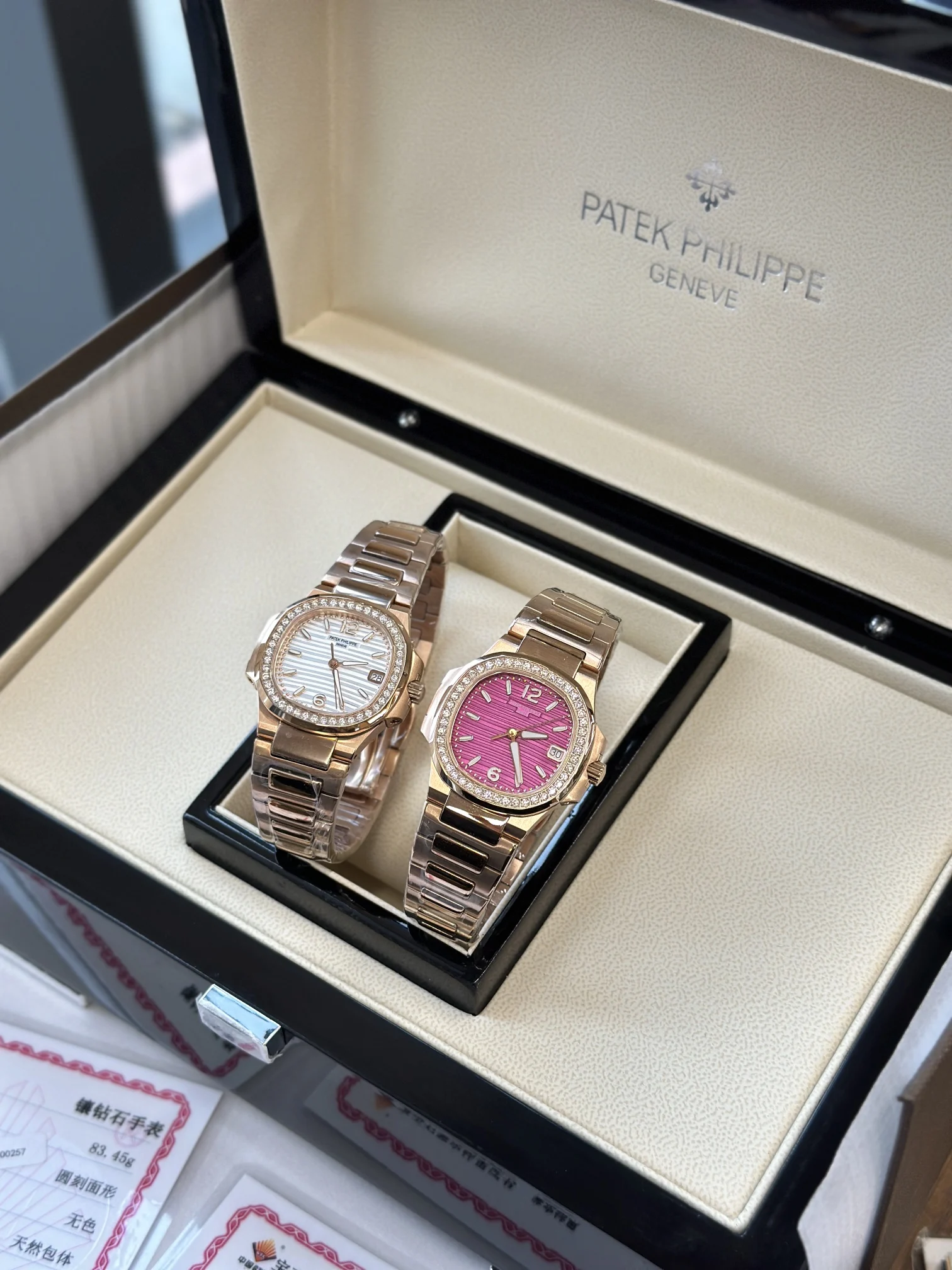 Patek Philippe Nautilus Rose Gold White Dial 7010 — photographed off the sweep