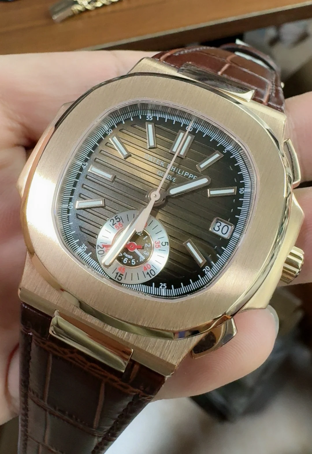 Patek Philippe Nautilus Rose Gold — photographed off the sweep