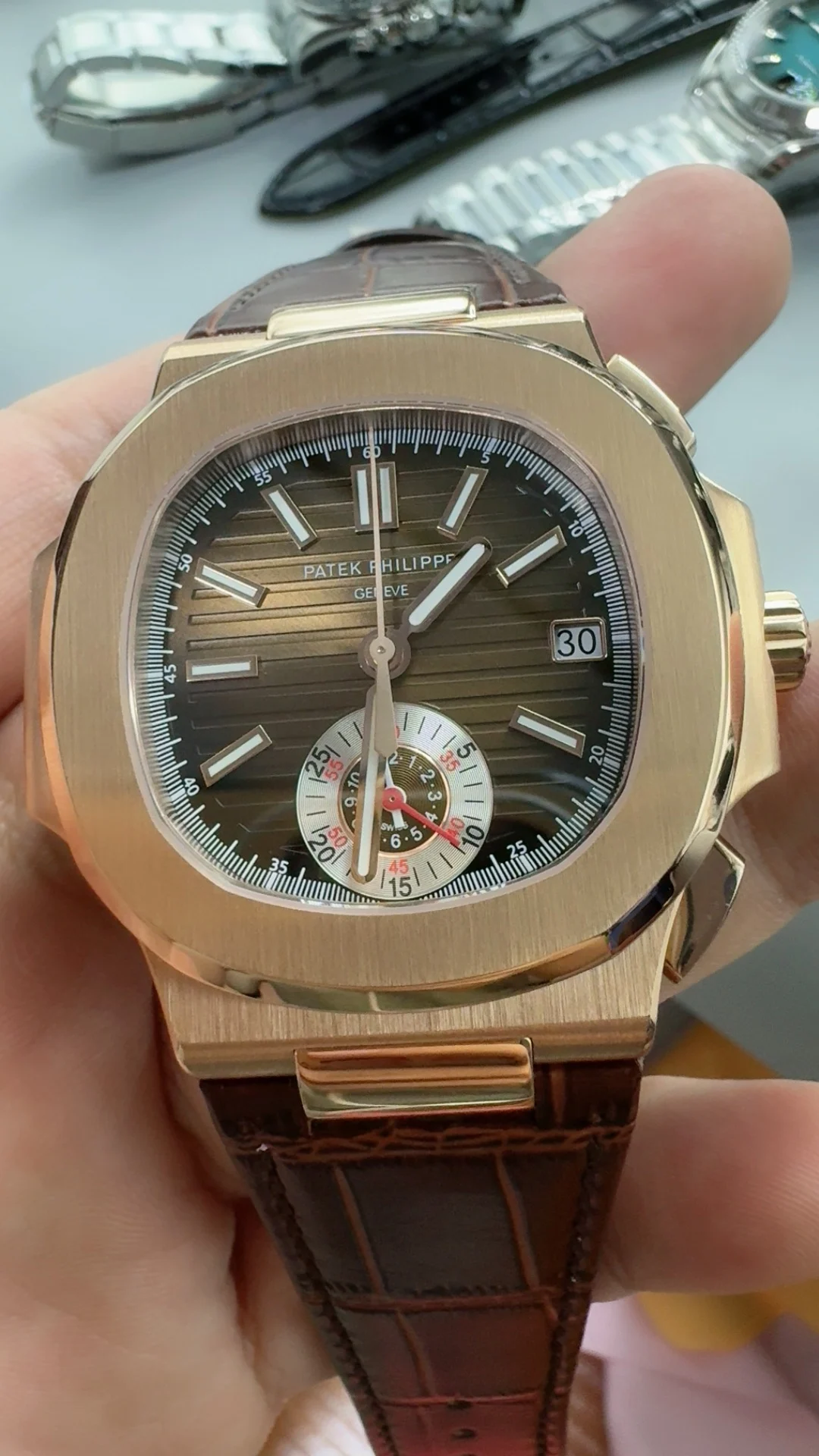 Patek Philippe Nautilus Rose Gold — photographed off the sweep