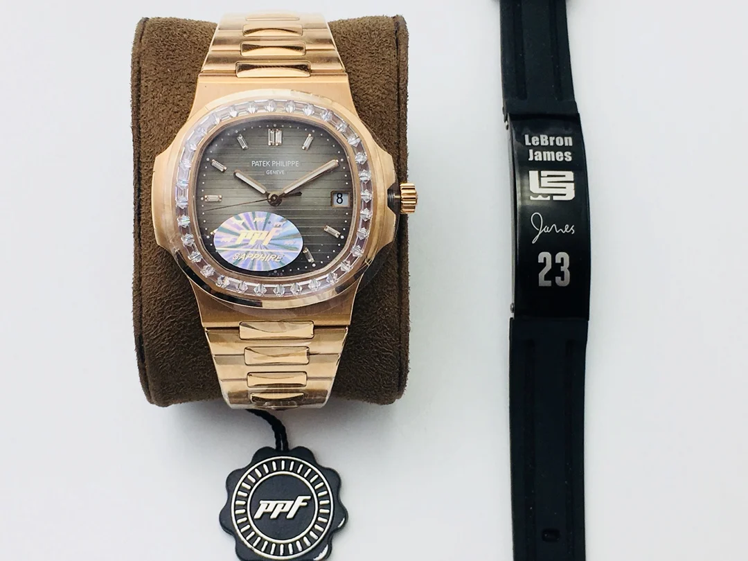 Patek Philippe Nautilus Steel Blue Dial Diamond-Set — photographed off the sweep