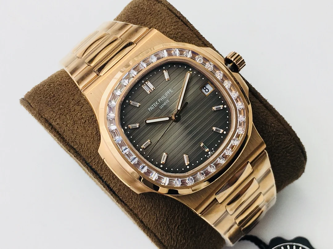 Patek Philippe Nautilus Steel Blue Dial Diamond-Set — photographed off the sweep