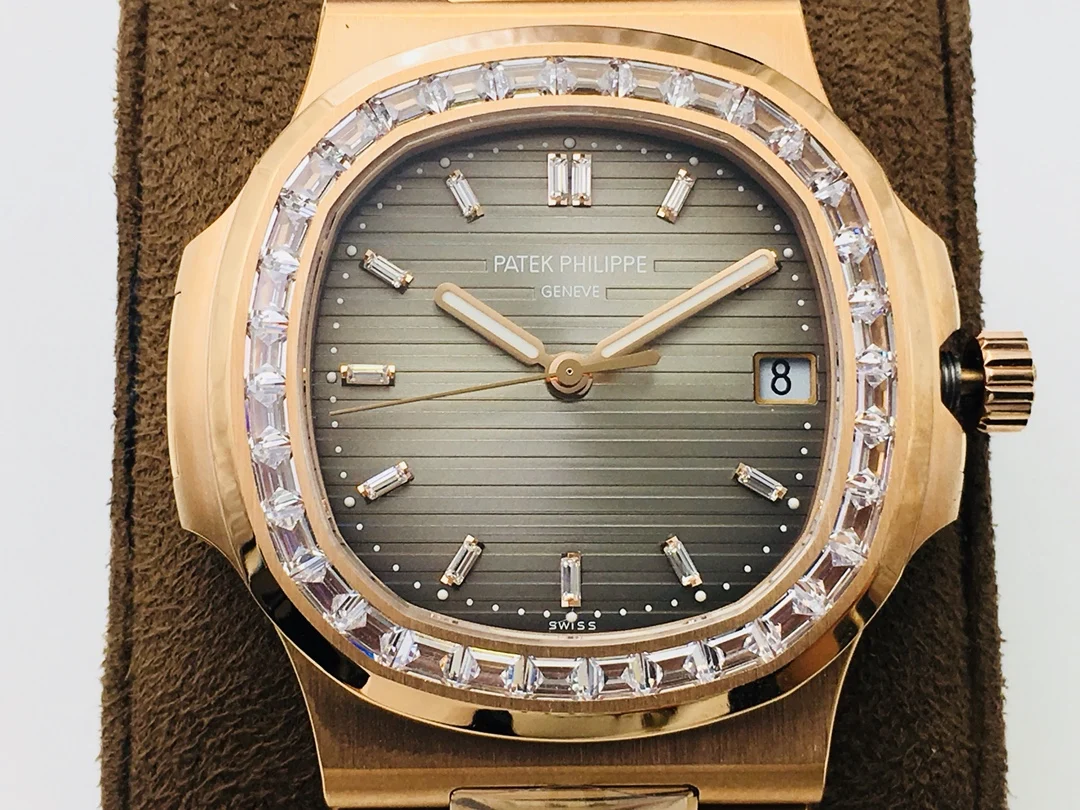 Patek Philippe Nautilus Steel Blue Dial Diamond-Set — photographed off the sweep