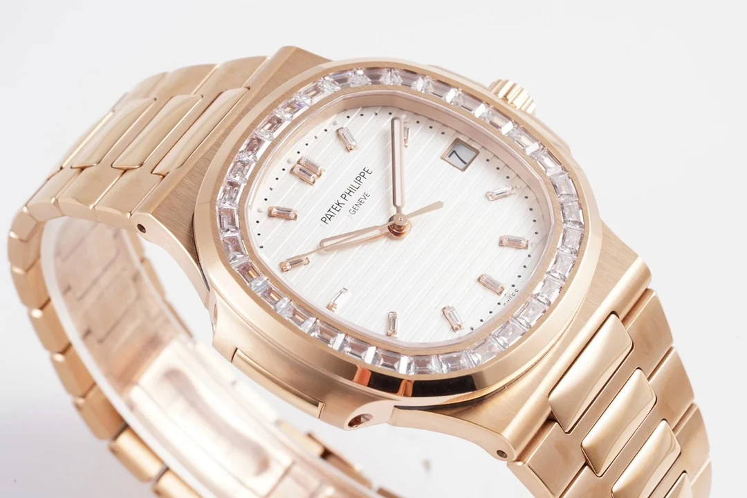 Patek Philippe Nautilus Steel Blue Dial Diamond-Set — photographed off the sweep