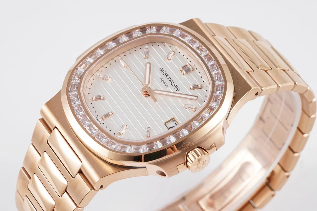 Patek Philippe Nautilus Steel Blue Dial Diamond-Set — photographed off the sweep