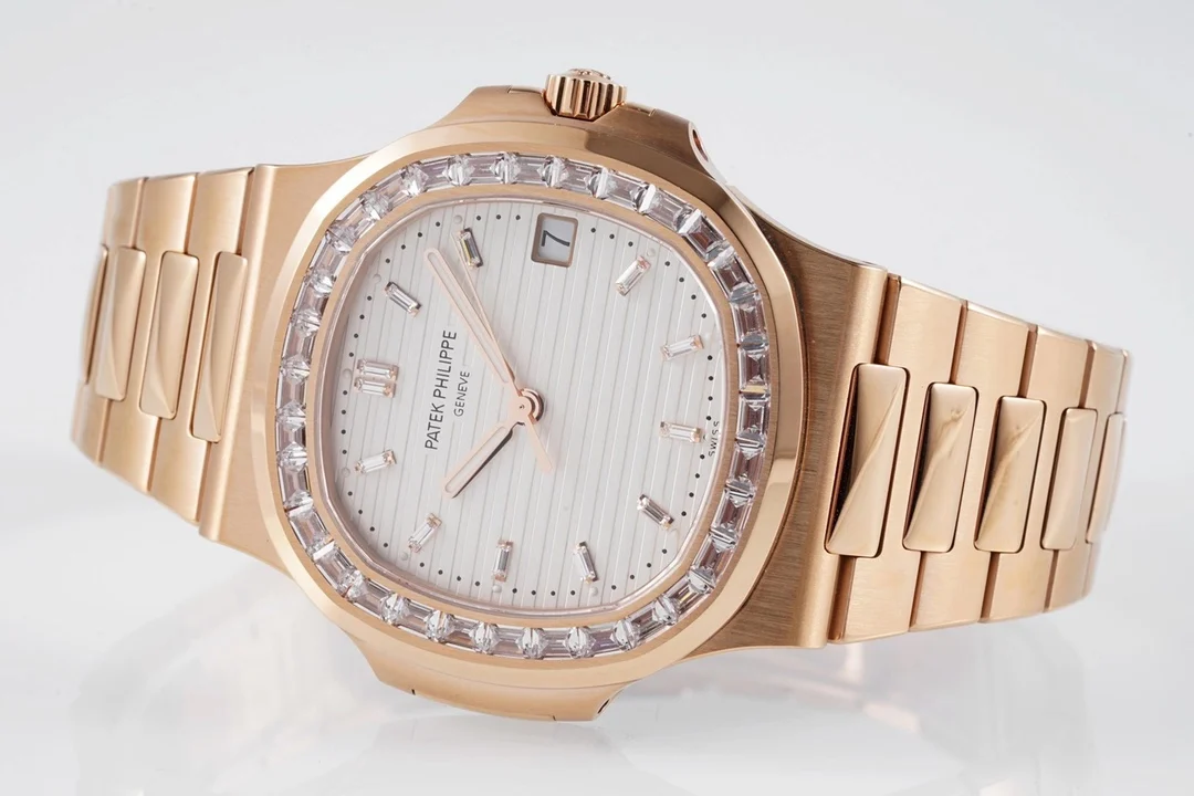 Patek Philippe Nautilus Steel Blue Dial Diamond-Set — photographed off the sweep