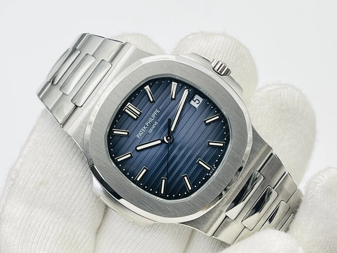Patek Philippe Nautilus Steel Green Dial — photographed off the sweep
