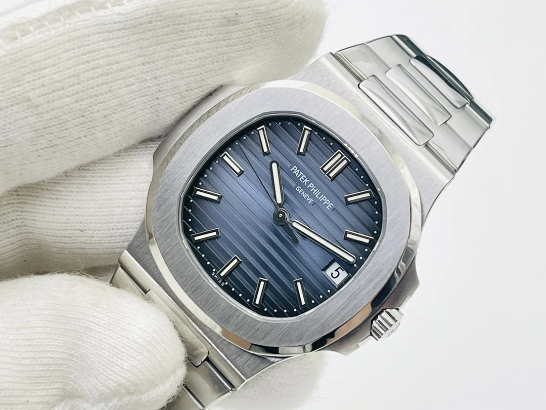 Patek Philippe Nautilus Steel Green Dial — photographed off the sweep