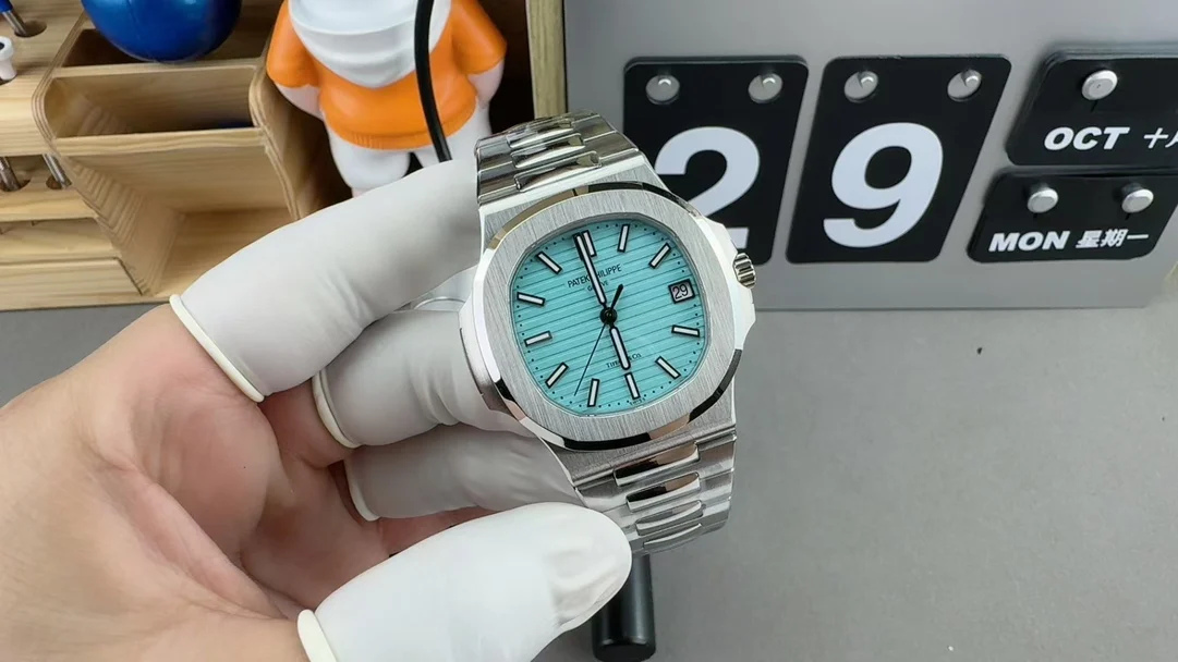 Patek Philippe Nautilus Tiffany Blue Dial 5711 — photographed off the sweep