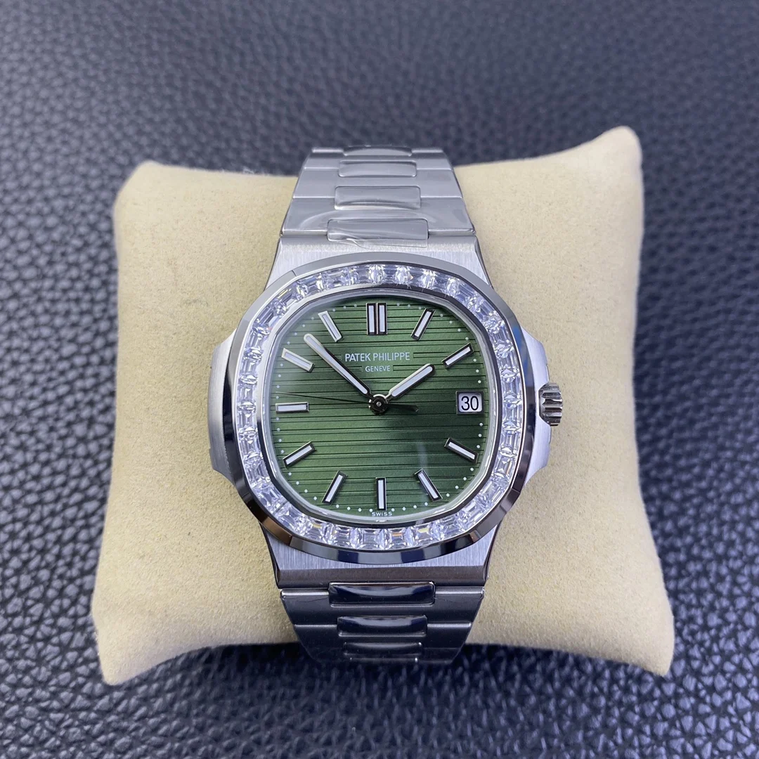 Patek Philippe Nautilus White Gold Green Dial 5711 — photographed off the sweep