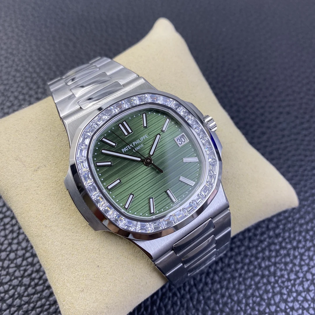 Patek Philippe Nautilus White Gold Green Dial 5711 — photographed off the sweep