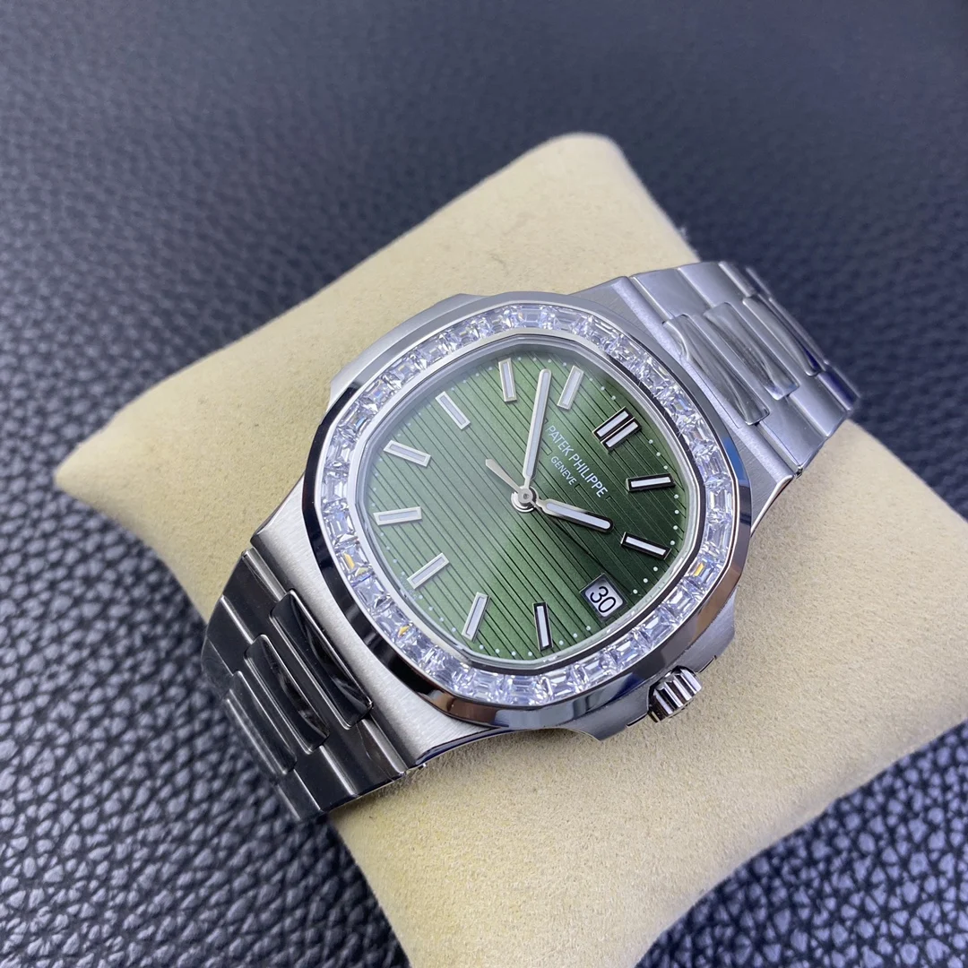 Patek Philippe Nautilus White Gold Green Dial 5711 — photographed off the sweep