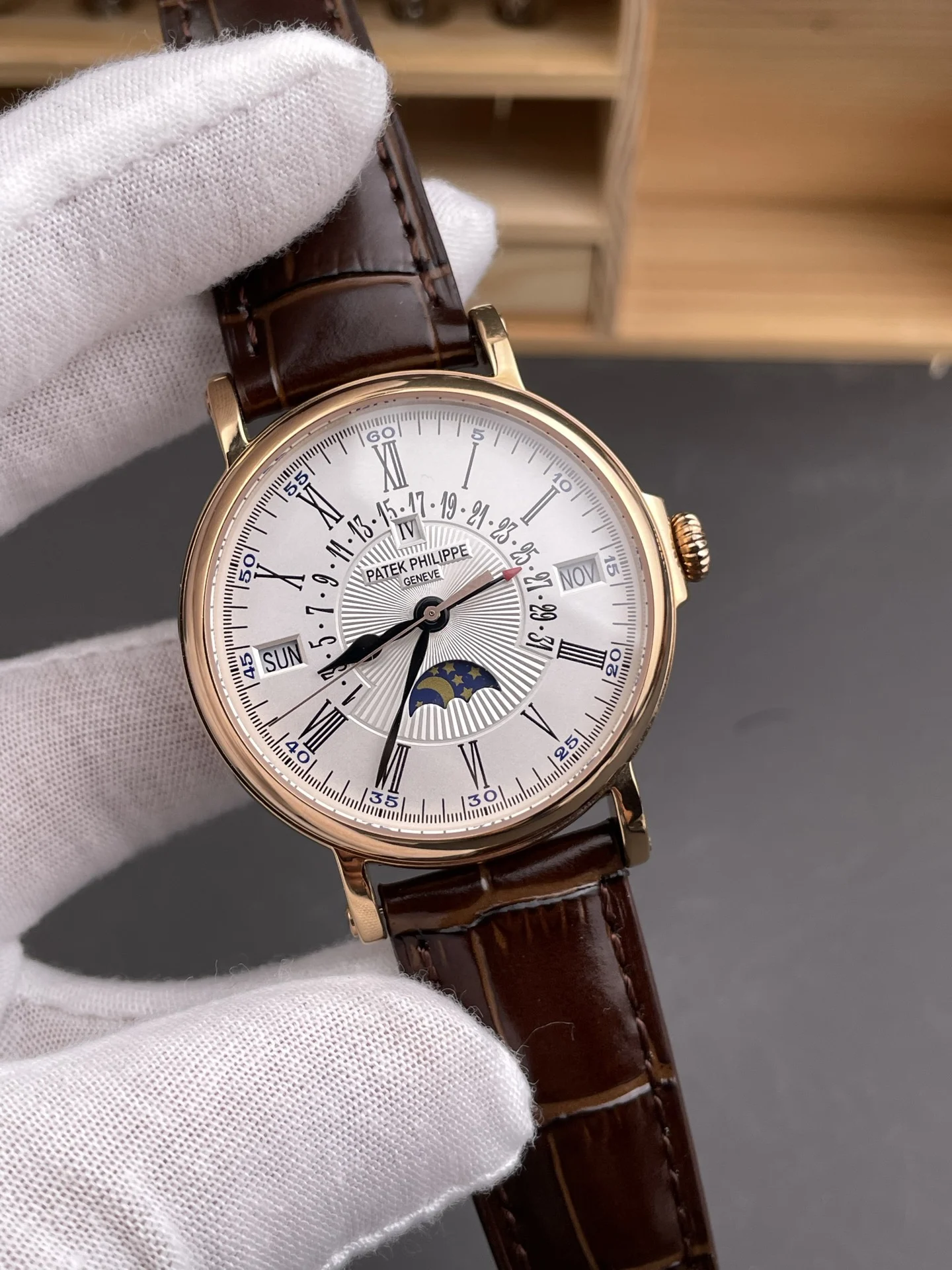 Patek Philippe Perpetual Calendar 38mm — photographed off the sweep