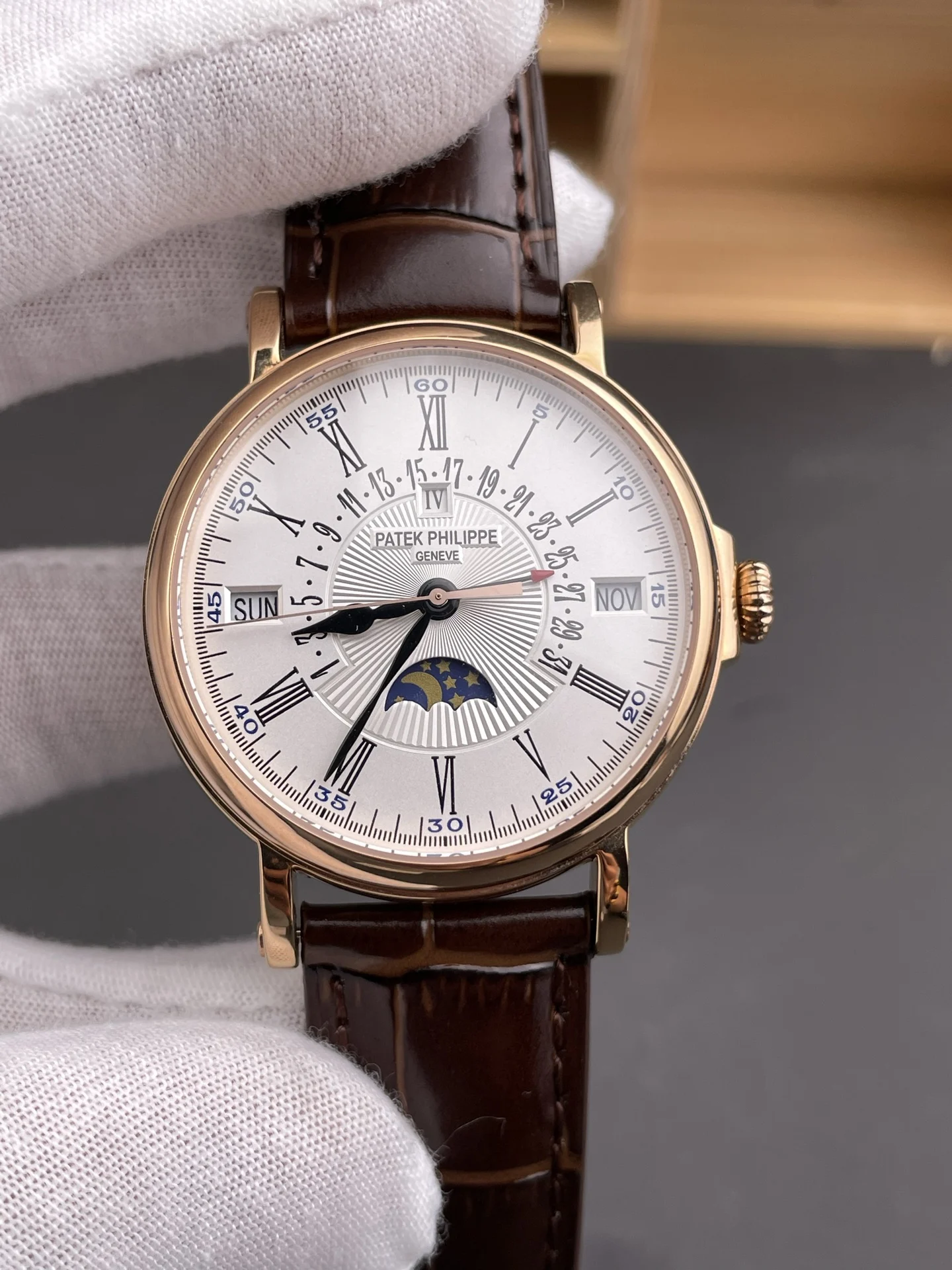Patek Philippe Perpetual Calendar 38mm — photographed off the sweep