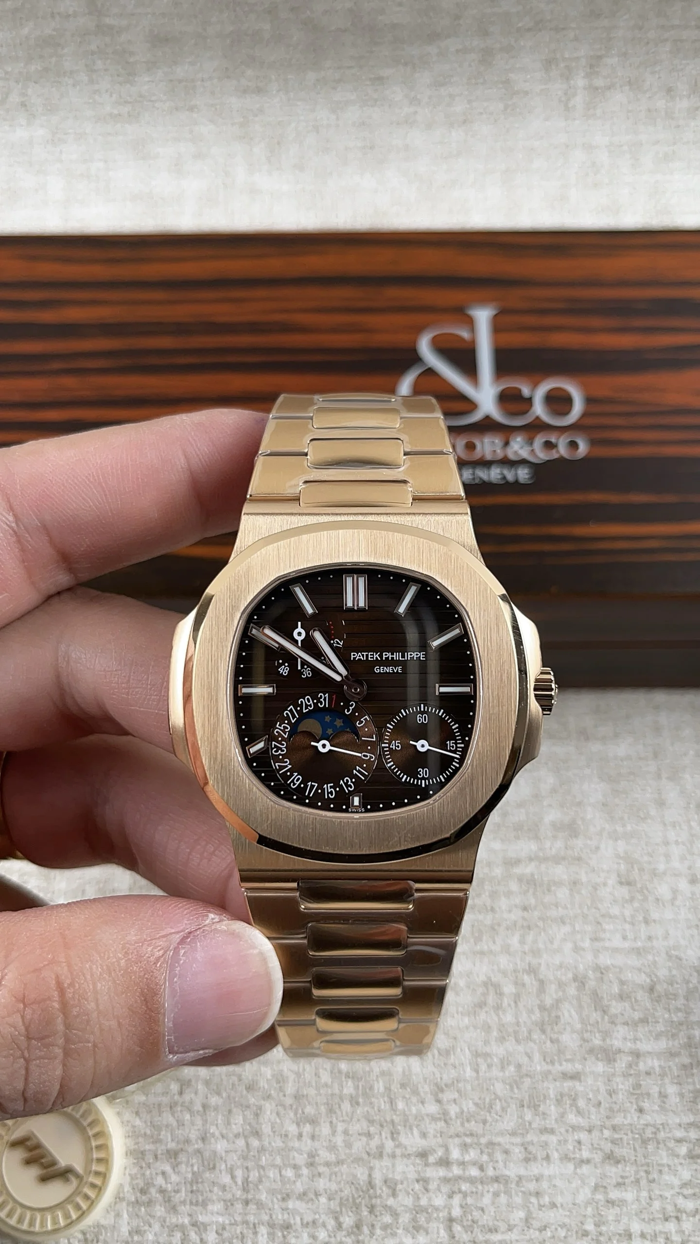 Patek Philippe Rose Gold 5712 — photographed off the sweep