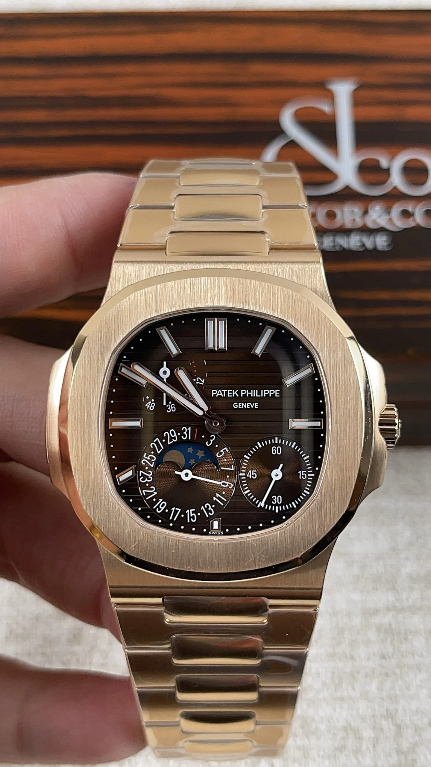 Patek Philippe Rose Gold 5712 — photographed off the sweep