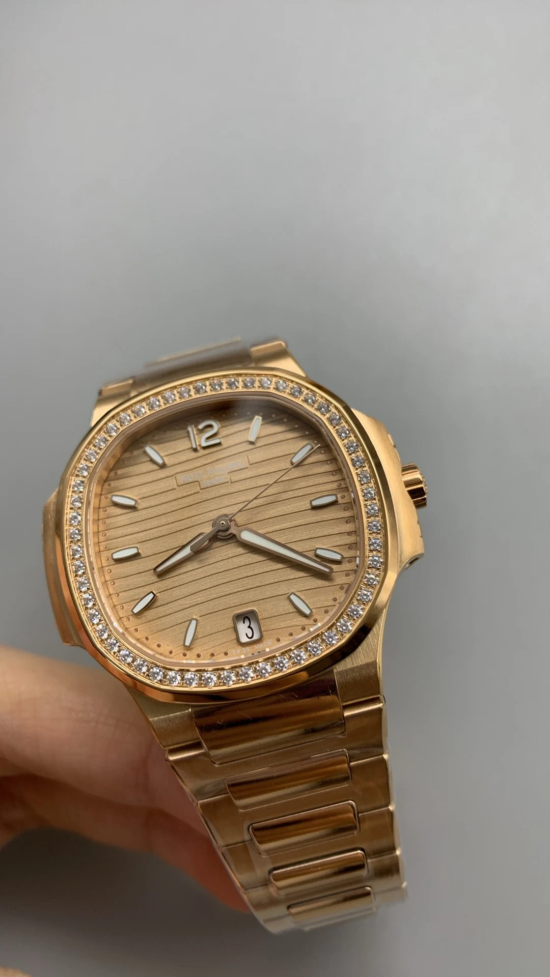 Patek Philippe Rose Gold Diamond-Set 7118 — photographed off the sweep