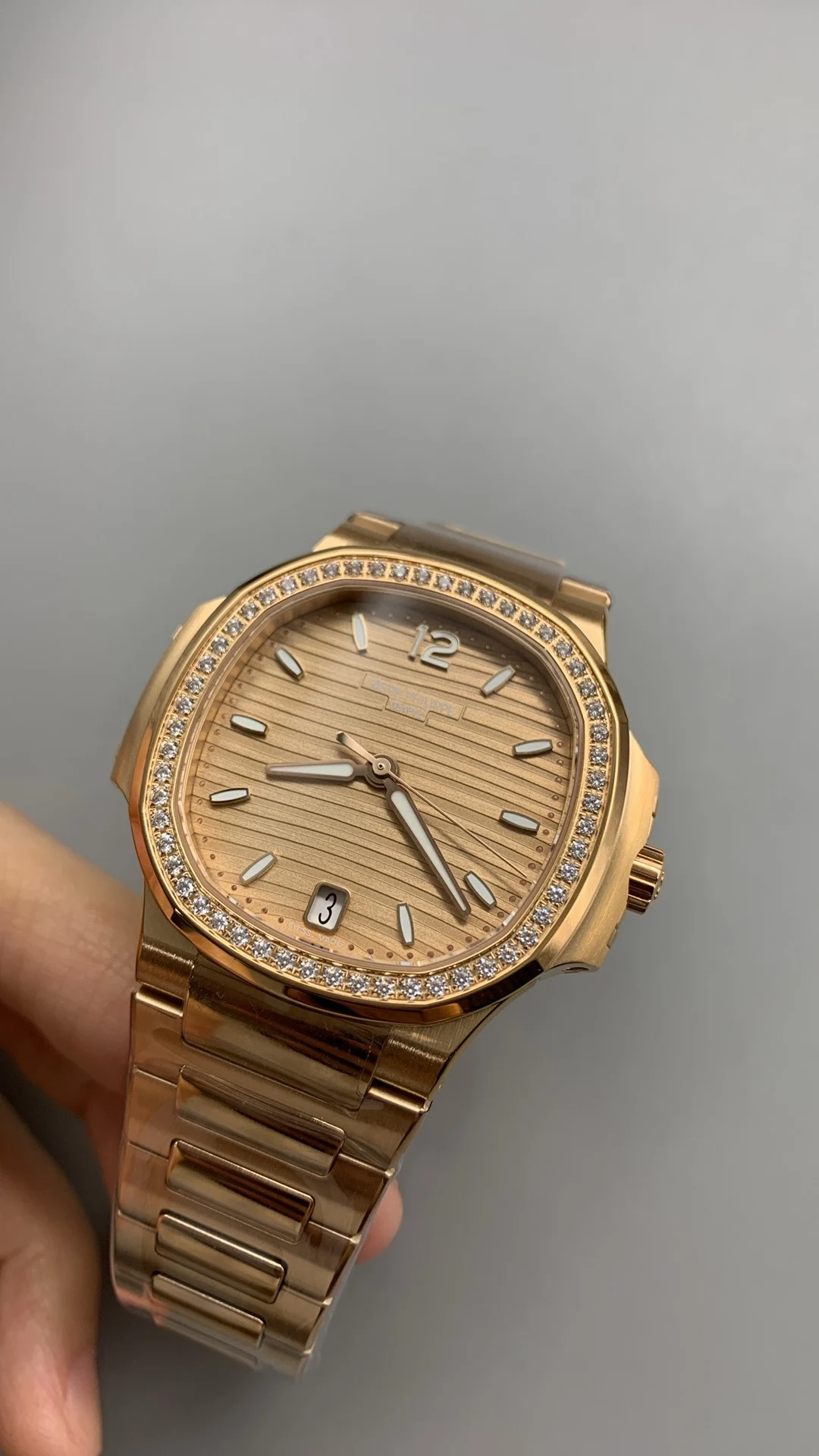 Patek Philippe Rose Gold Diamond-Set 7118 — photographed off the sweep