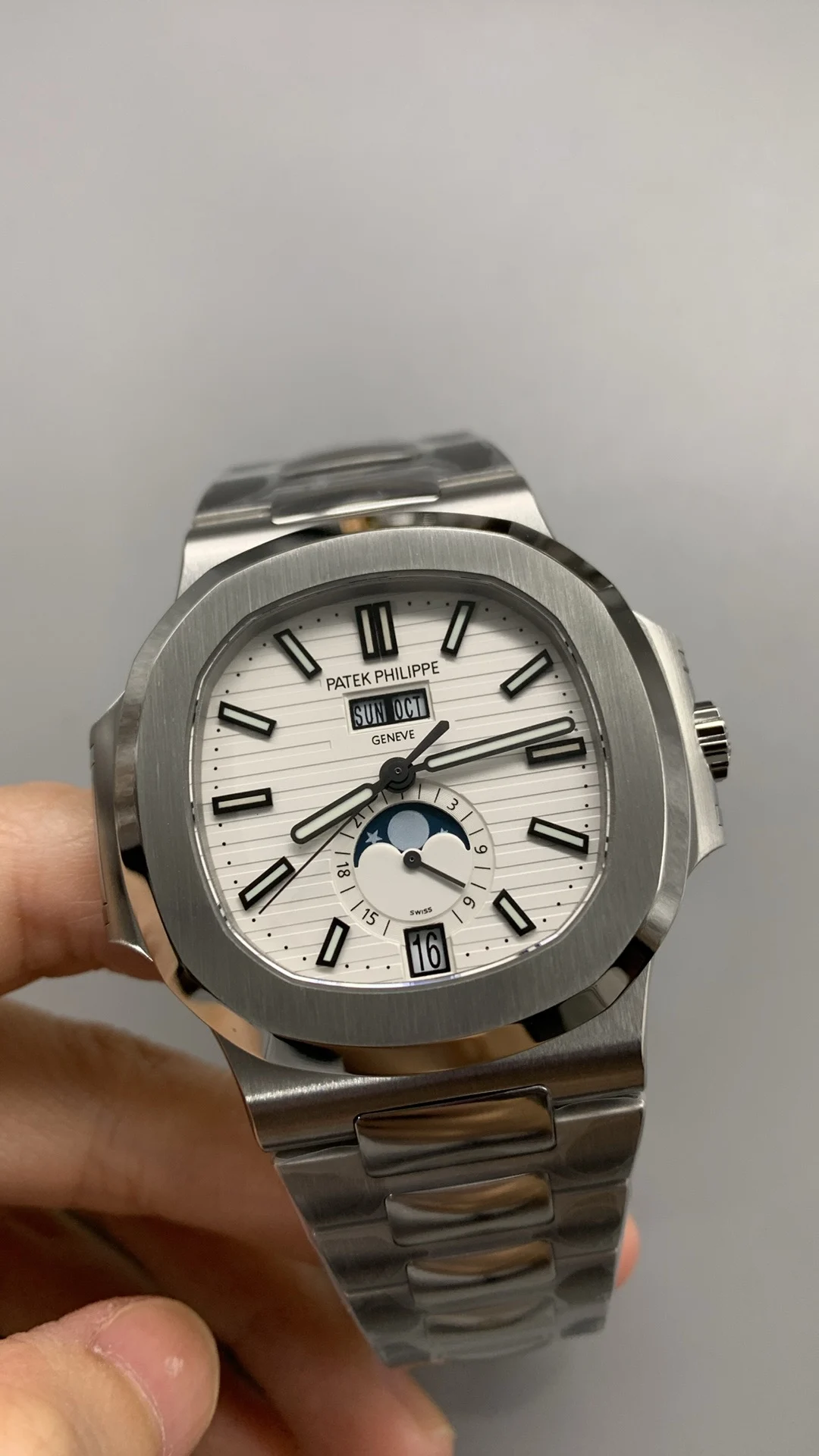 Patek Philippe White Dial 5726 — photographed off the sweep