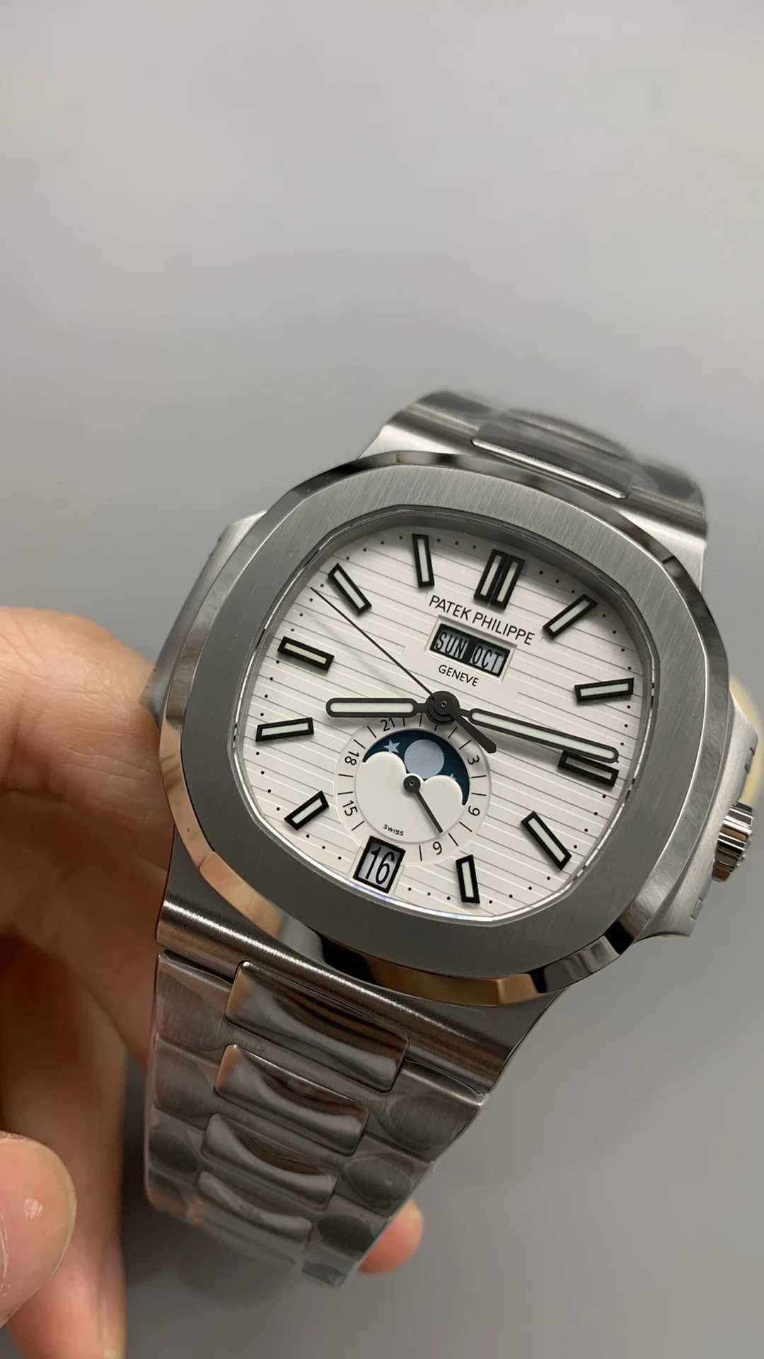 Patek Philippe White Dial 5726 — photographed off the sweep