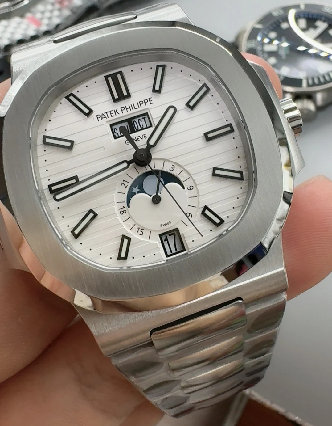 Patek Philippe White Dial 5726 — photographed off the sweep