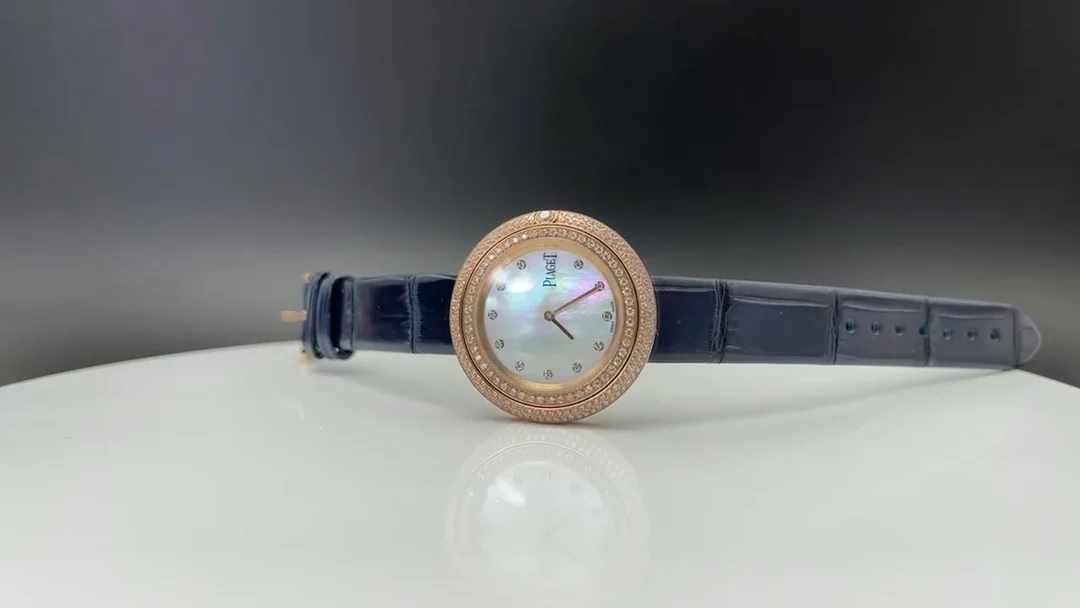 Piaget Rose Gold Silver Dial Diamond-Set 34mm — photographed off the sweep