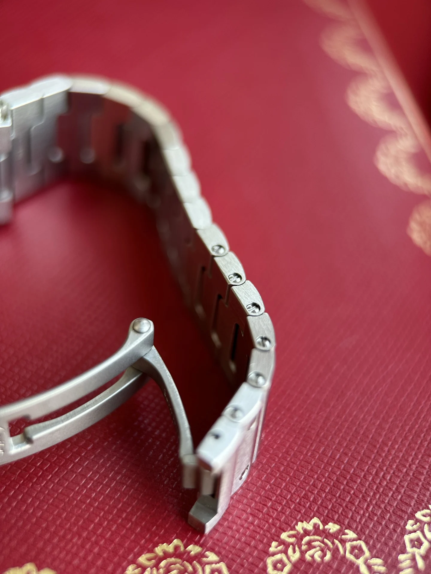 Quick-release steel bracelet details — photographed off the sweep