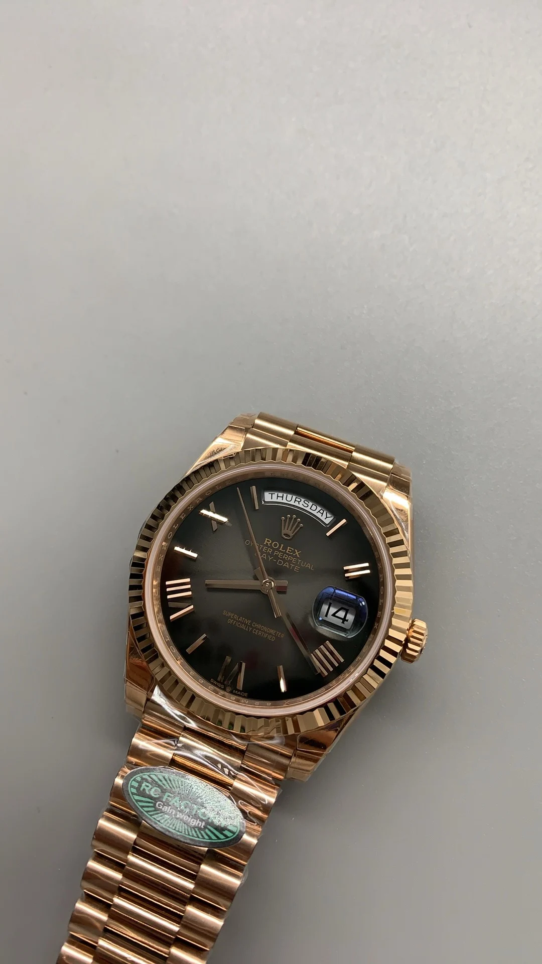 Rcf, 40mm, rose gold smoked black, 3255 — photographed off the sweep