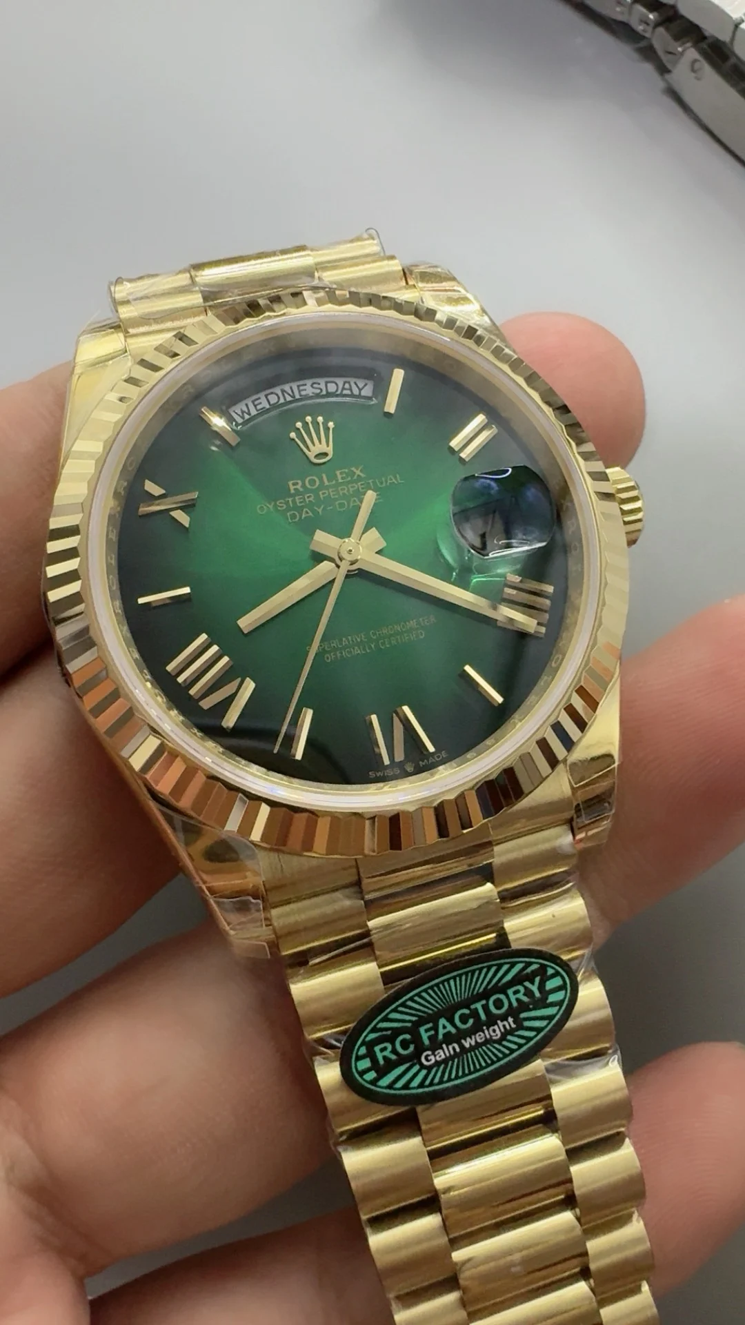 RCF, 40mm, smoked green, 3255 — photographed off the sweep
