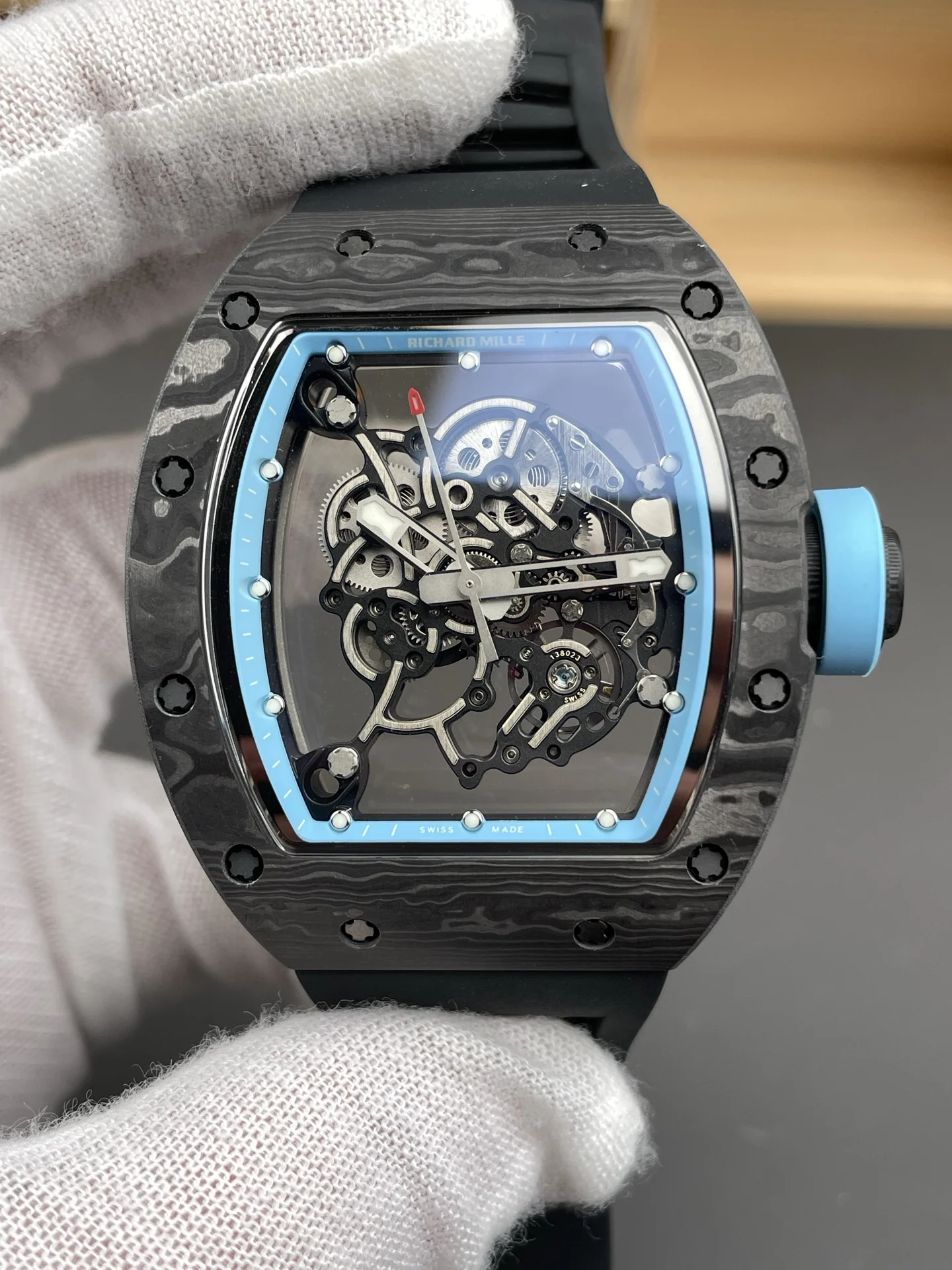 Richard Mille RM Carbon Blue Dial RM 055 — photographed off the sweep