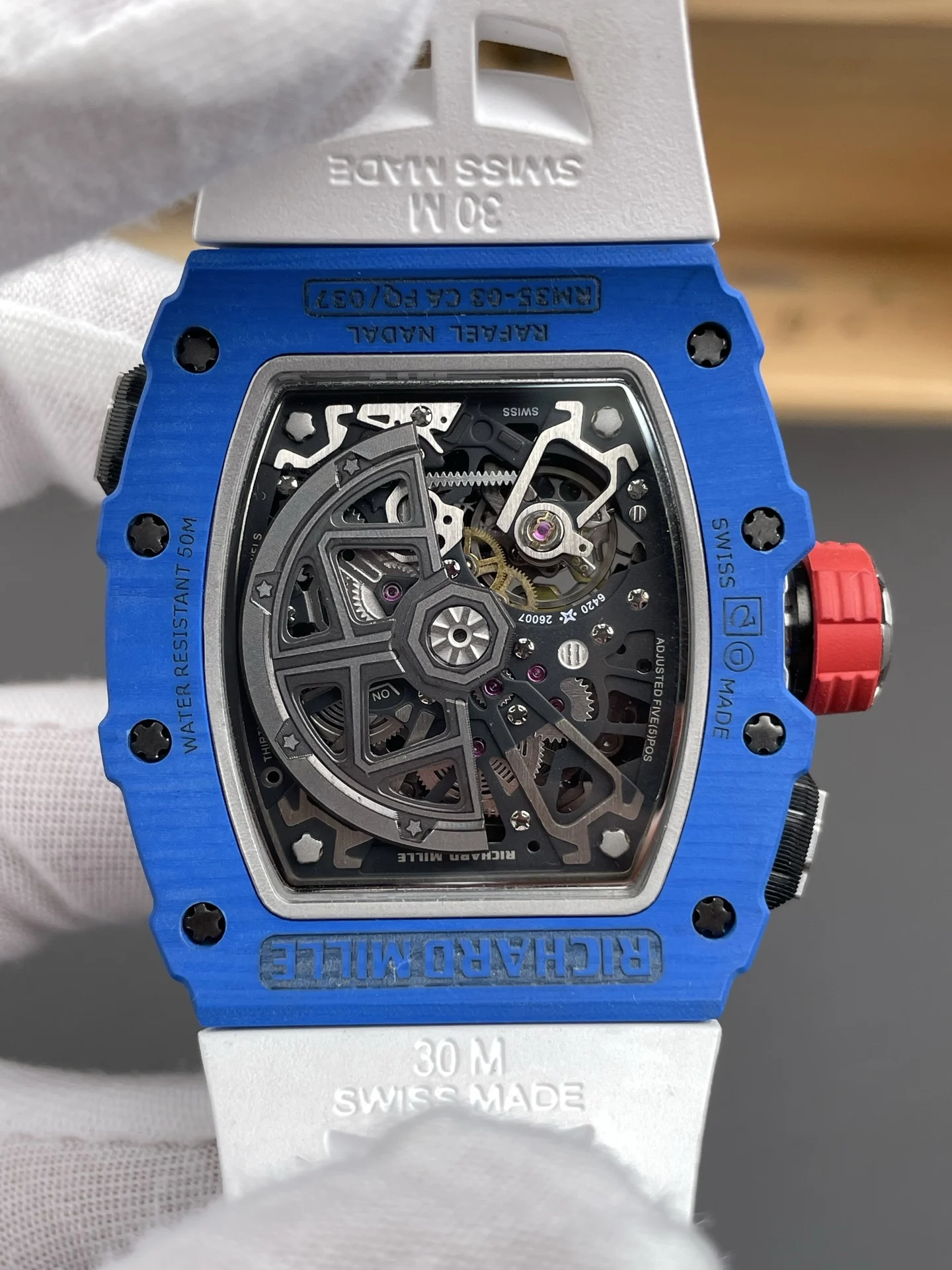 Richard Mille RM Carbon Blue Dial RM 35-03 — photographed off the sweep
