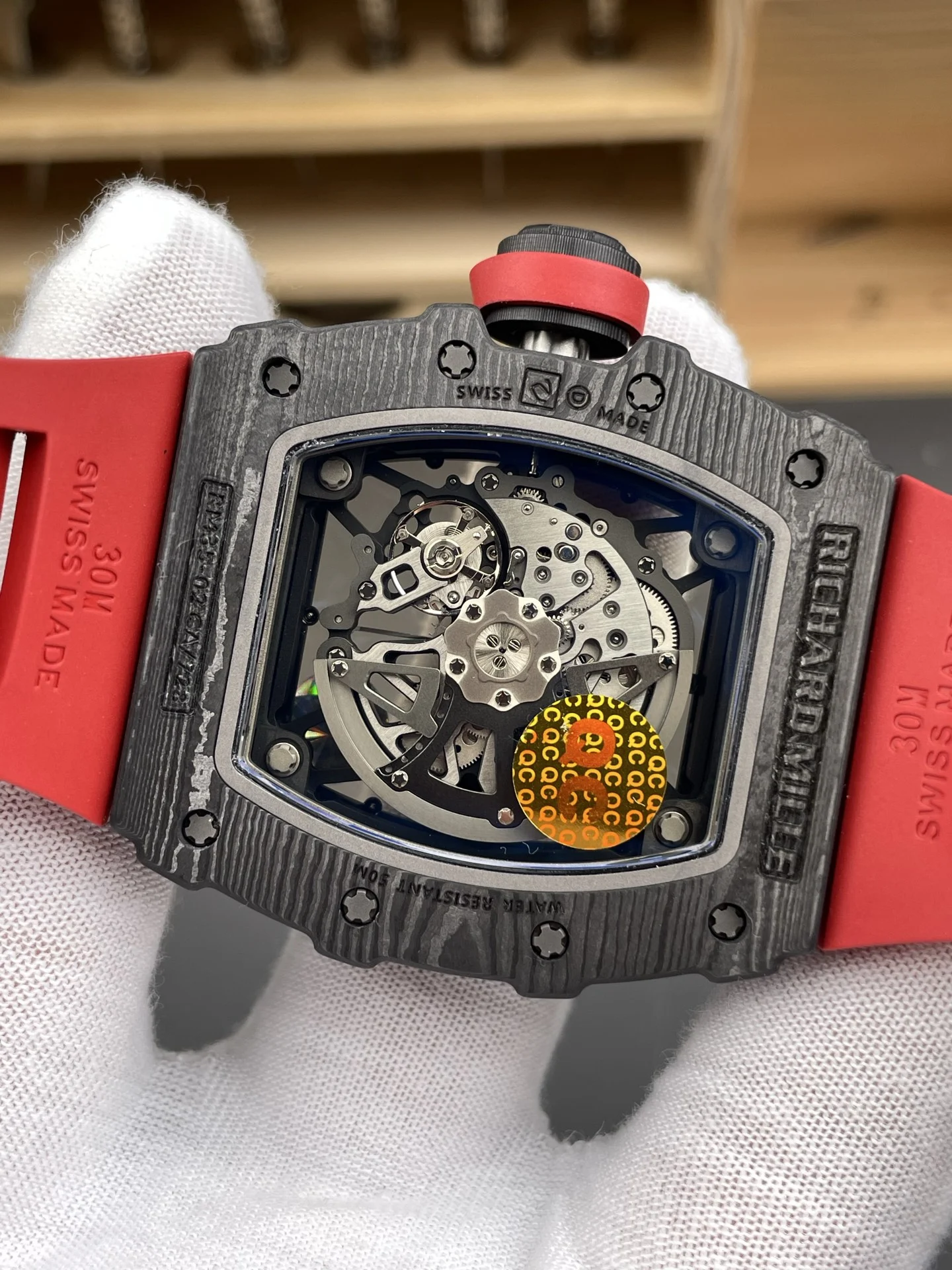 Richard Mille RM Carbon Red Dial RM 35-02 49.94 × 44.5mm — photographed off the sweep