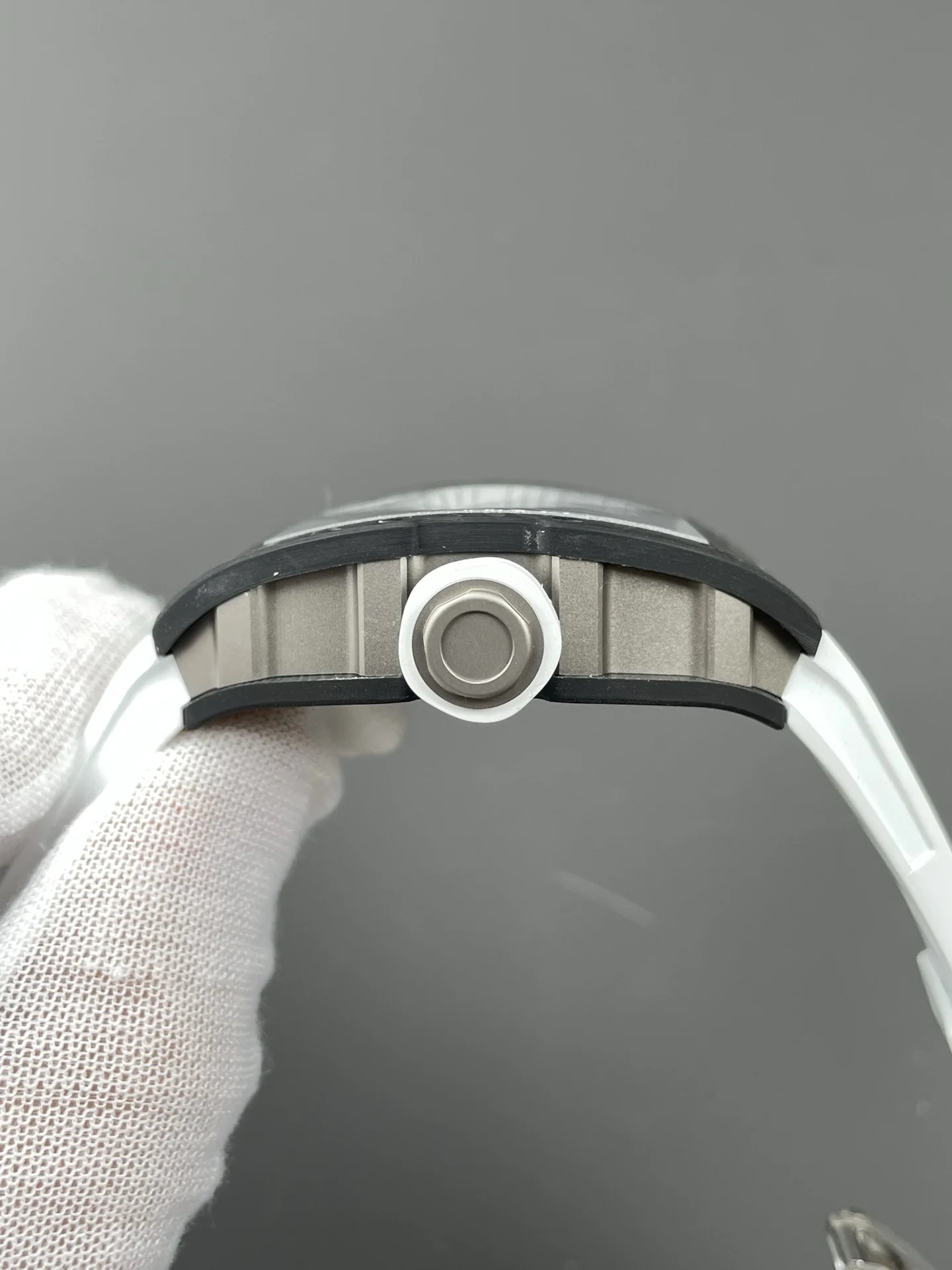 Richard Mille RM Carbon RM 055 49.9 × 42.07mm — photographed off the sweep