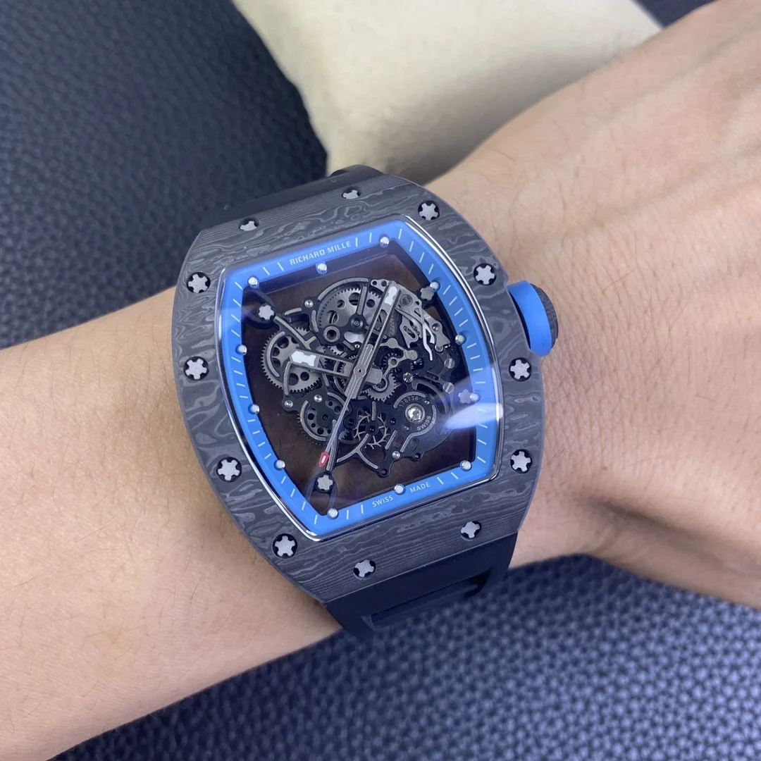 Richard Mille RM Carbon White Dial Diamond-Set RM 055 — photographed off the sweep