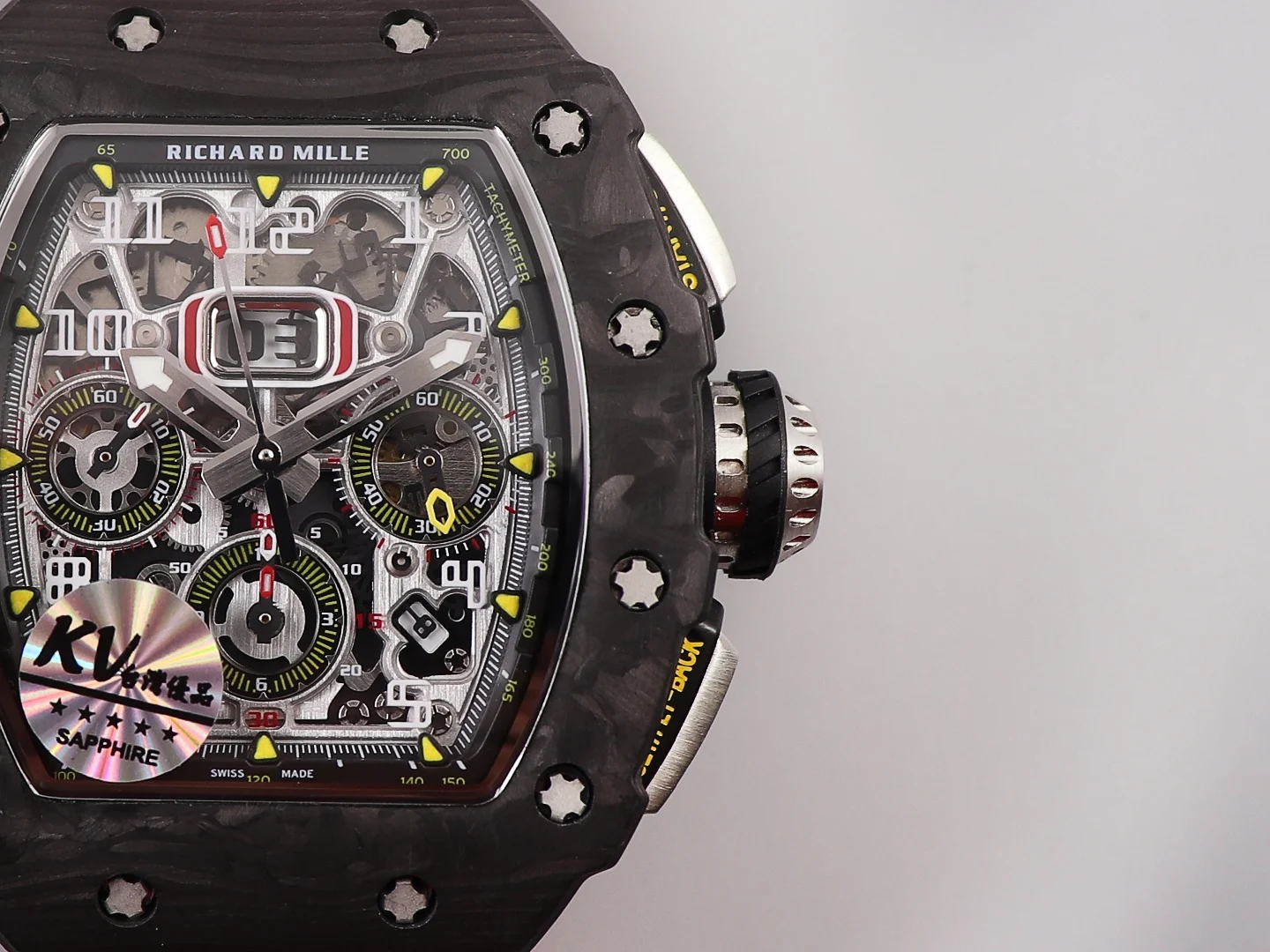 Richard Mille RM Carbon White Dial RM 011 — photographed off the sweep